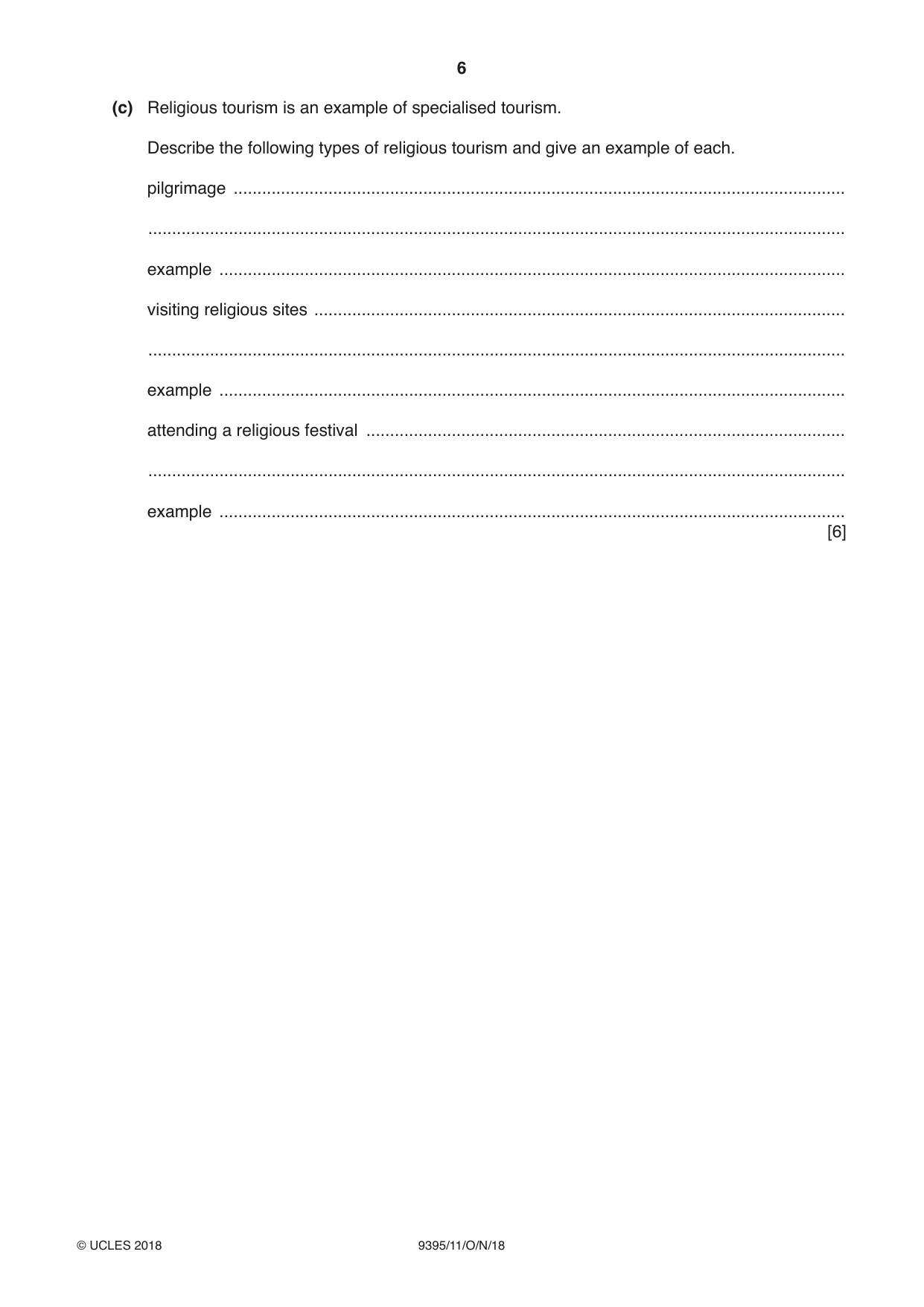 Cambridge A Level Travel and Tourism 9395 2018 Oct/Nov Paper 1 · Variant 1 question paper, page 6 of 16