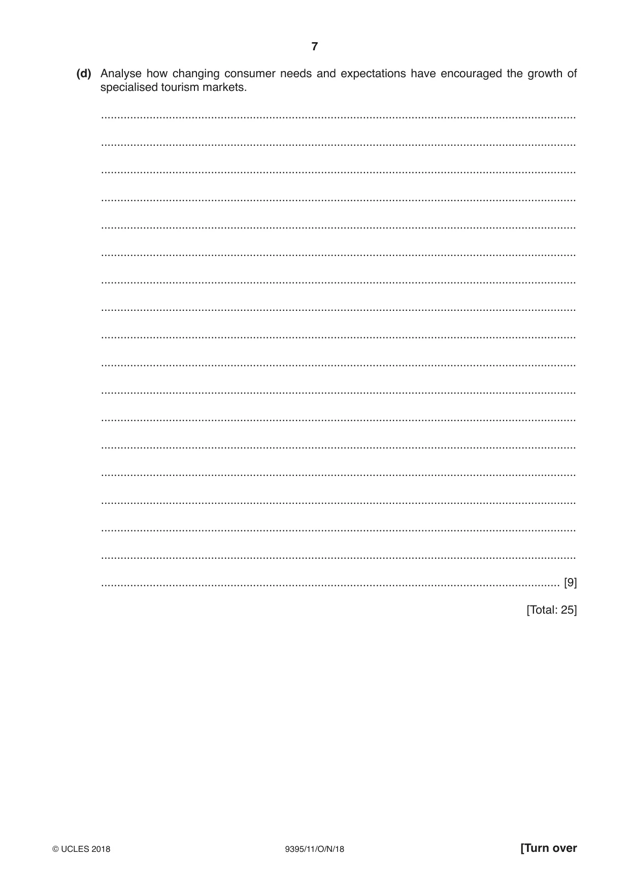 Cambridge A Level Travel and Tourism 9395 2018 Oct/Nov Paper 1 · Variant 1 question paper, page 7 of 16