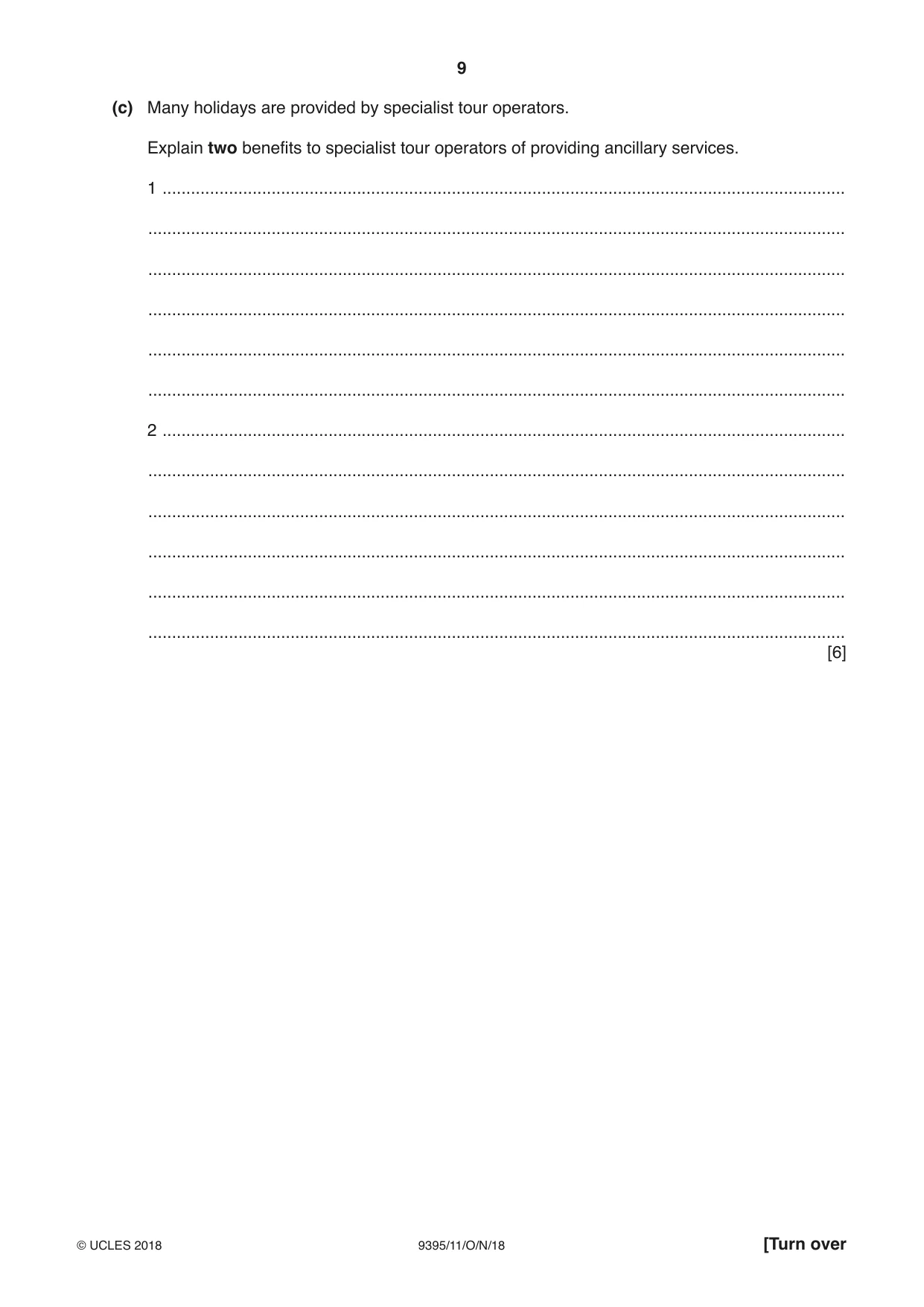 Cambridge A Level Travel and Tourism 9395 2018 Oct/Nov Paper 1 · Variant 1 question paper, page 9 of 16