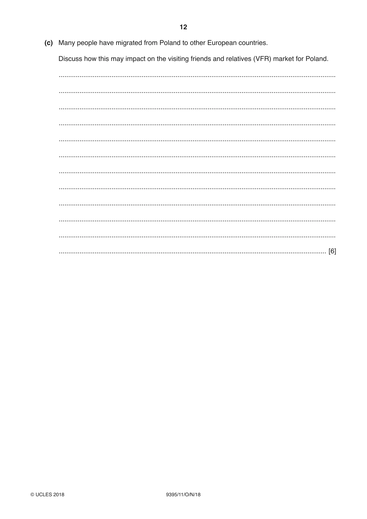 Cambridge A Level Travel and Tourism 9395 2018 Oct/Nov Paper 1 · Variant 1 question paper, page 12 of 16