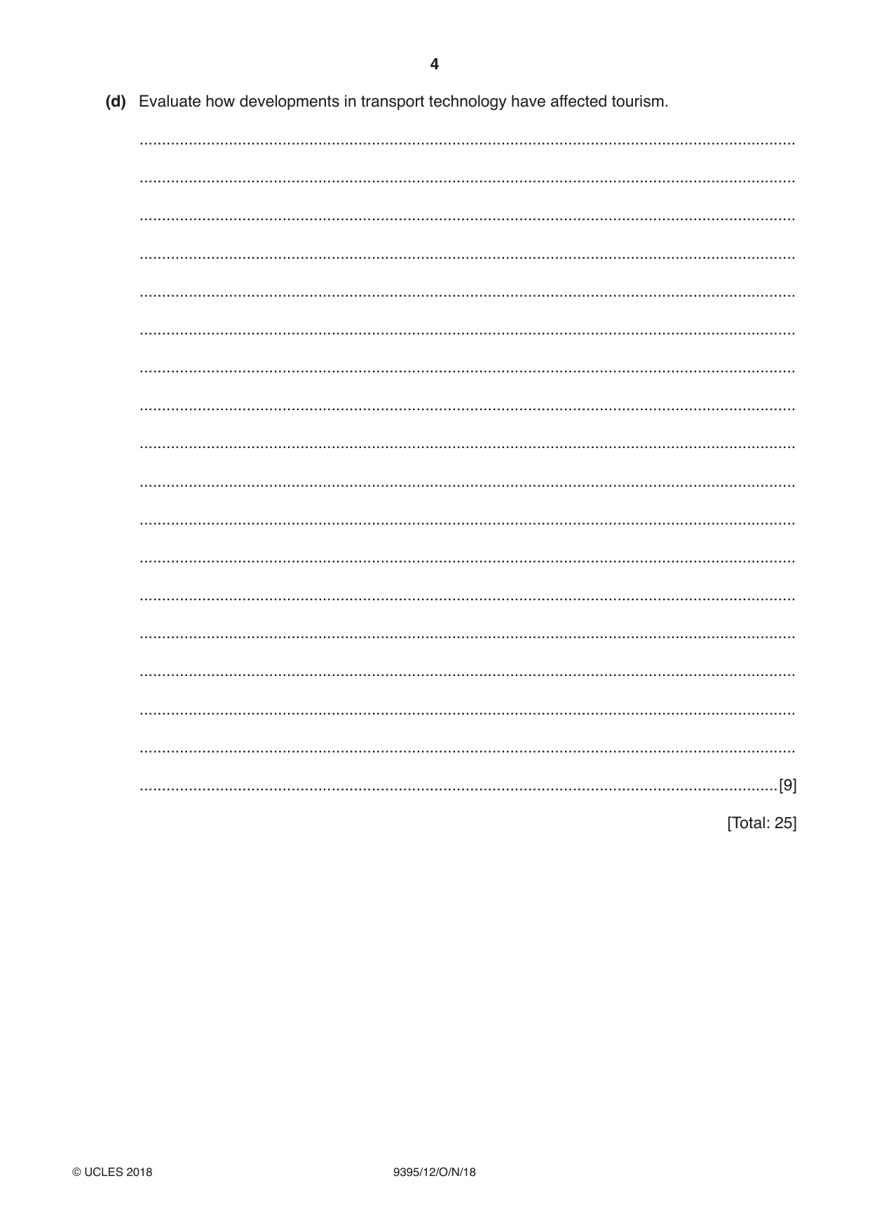 Cambridge A Level Travel and Tourism 9395 2018 Oct/Nov Paper 1 · Variant 2 question paper, page 4 of 16
