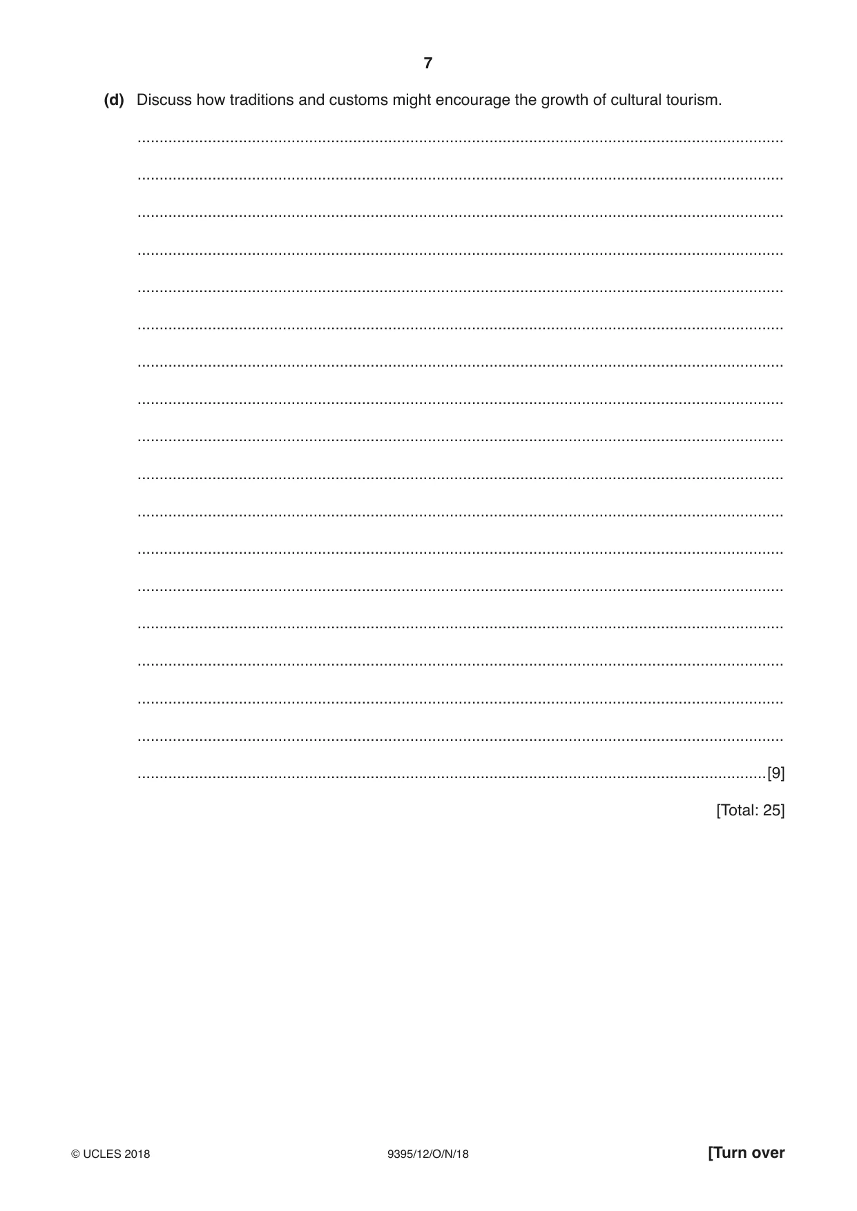 Cambridge A Level Travel and Tourism 9395 2018 Oct/Nov Paper 1 · Variant 2 question paper, page 7 of 16