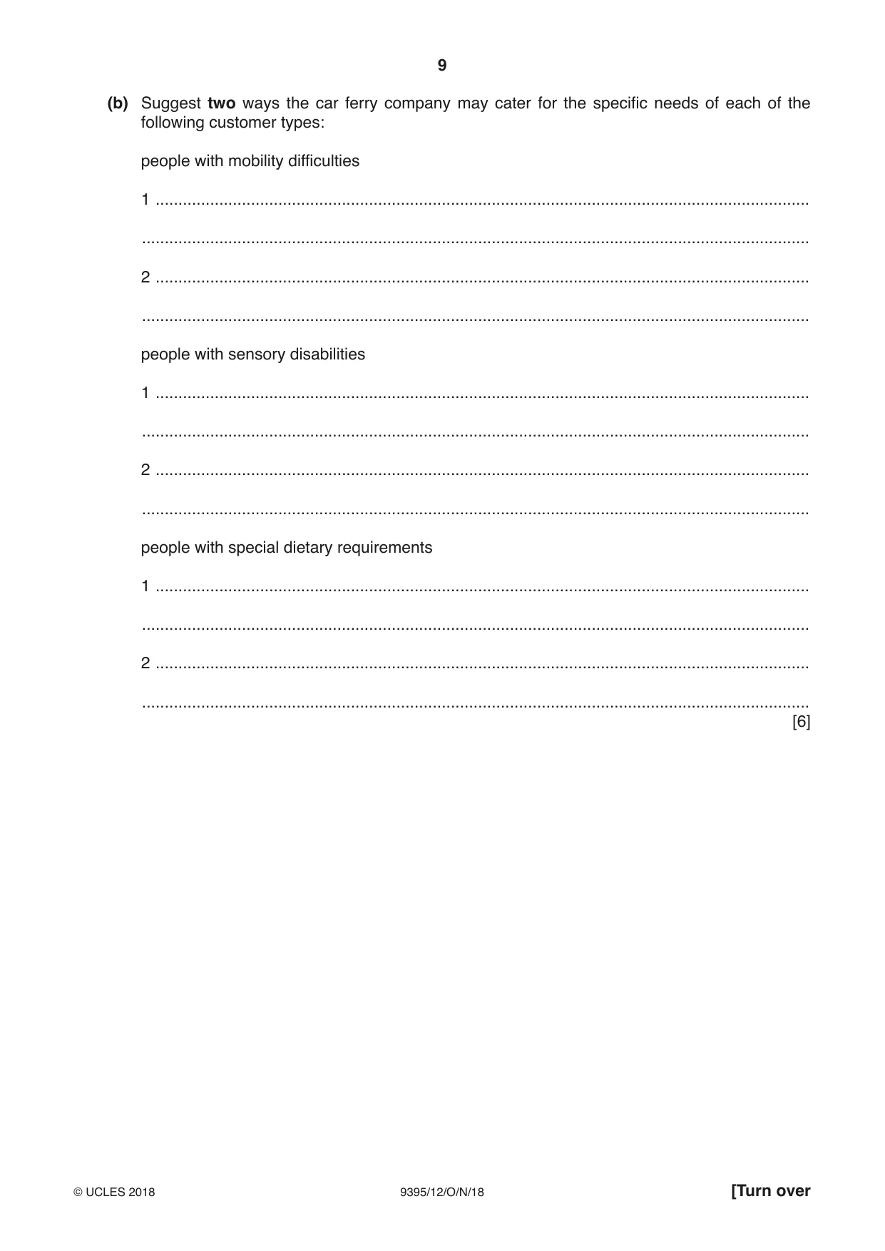 Cambridge A Level Travel and Tourism 9395 2018 Oct/Nov Paper 1 · Variant 2 question paper, page 9 of 16