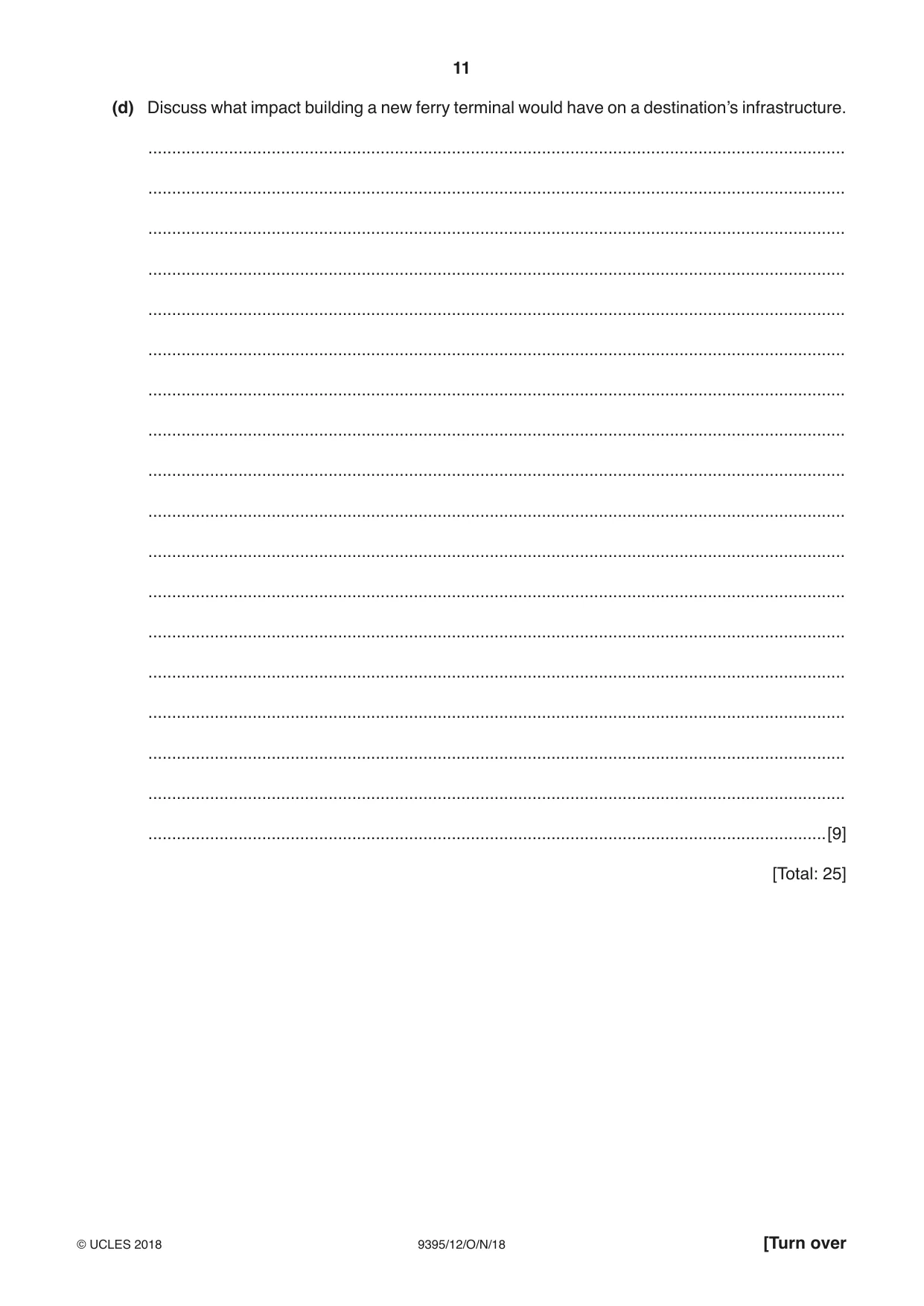 Cambridge A Level Travel and Tourism 9395 2018 Oct/Nov Paper 1 · Variant 2 question paper, page 11 of 16