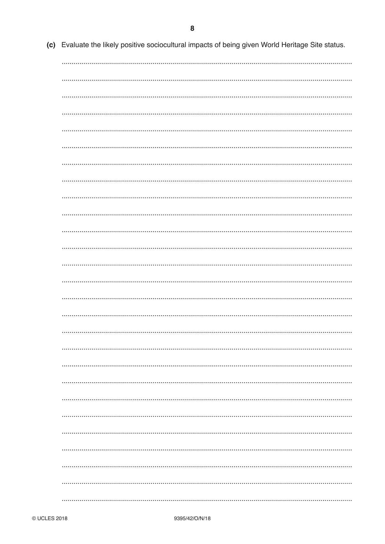 Cambridge A Level Travel and Tourism 9395 2018 Oct/Nov Paper 4 · Variant 2 question paper, page 8 of 12