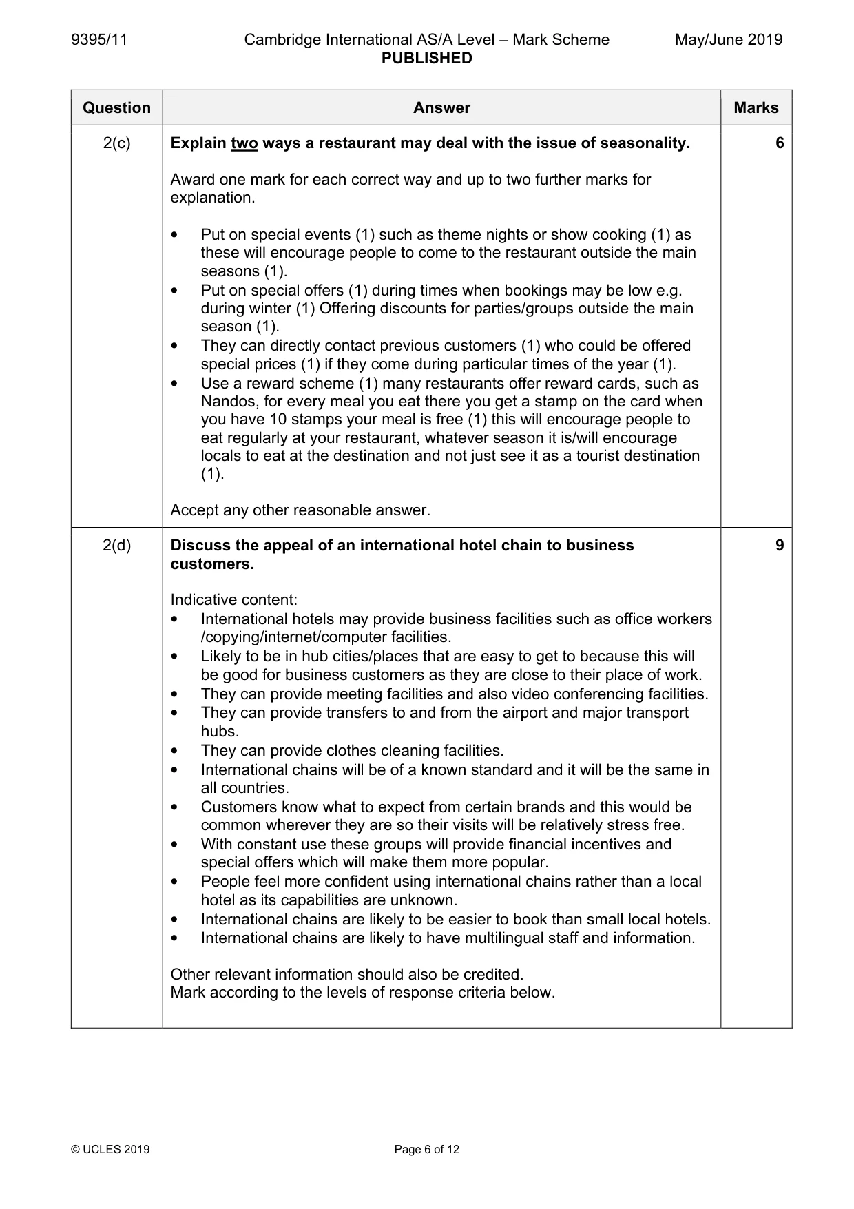 Mark scheme, page 6 of 12