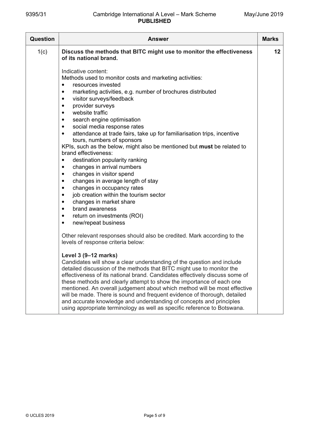 Mark scheme, page 5 of 9