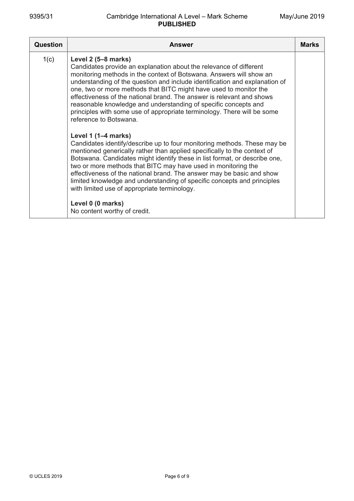 Mark scheme, page 6 of 9
