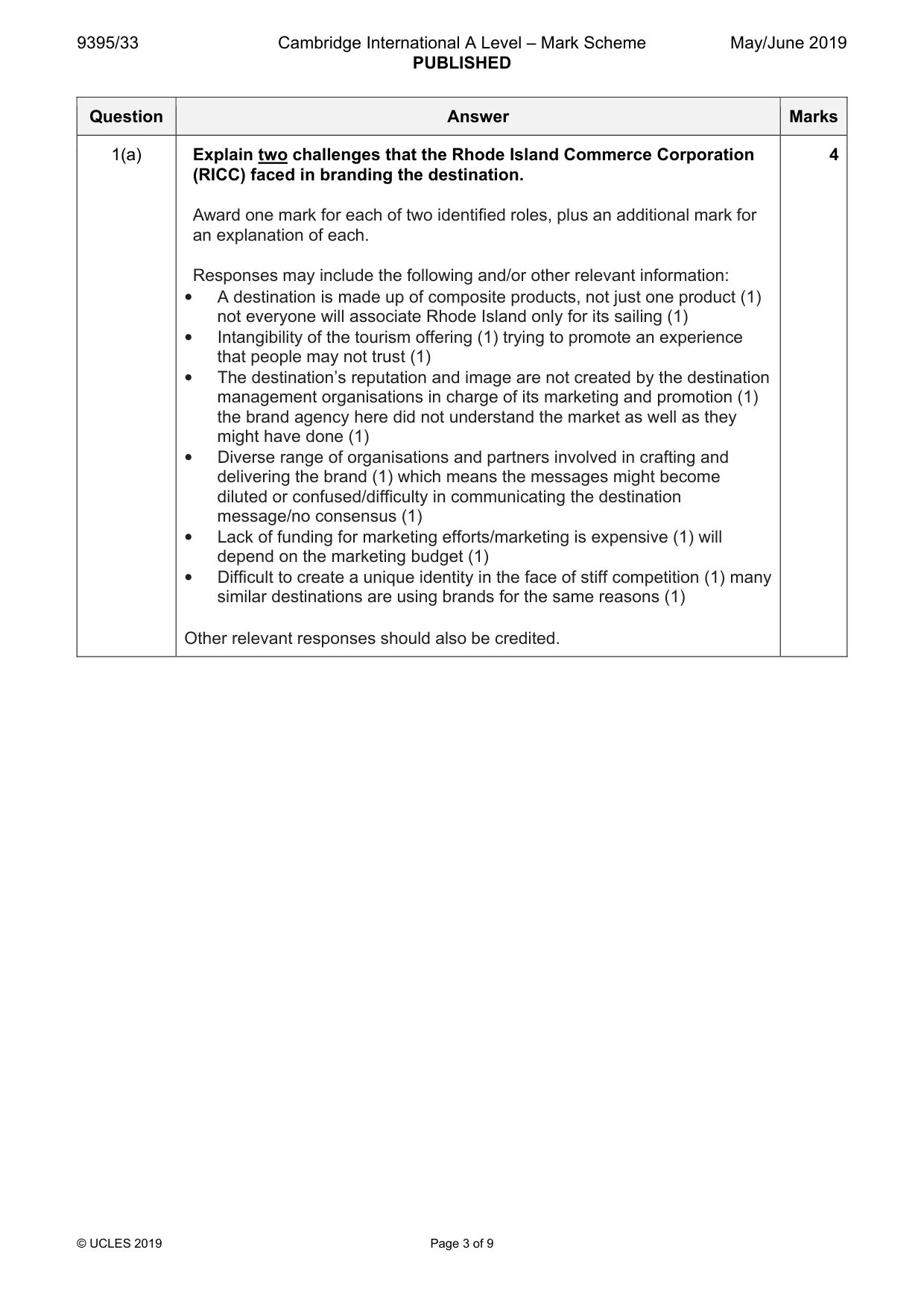 Mark scheme, page 3 of 9