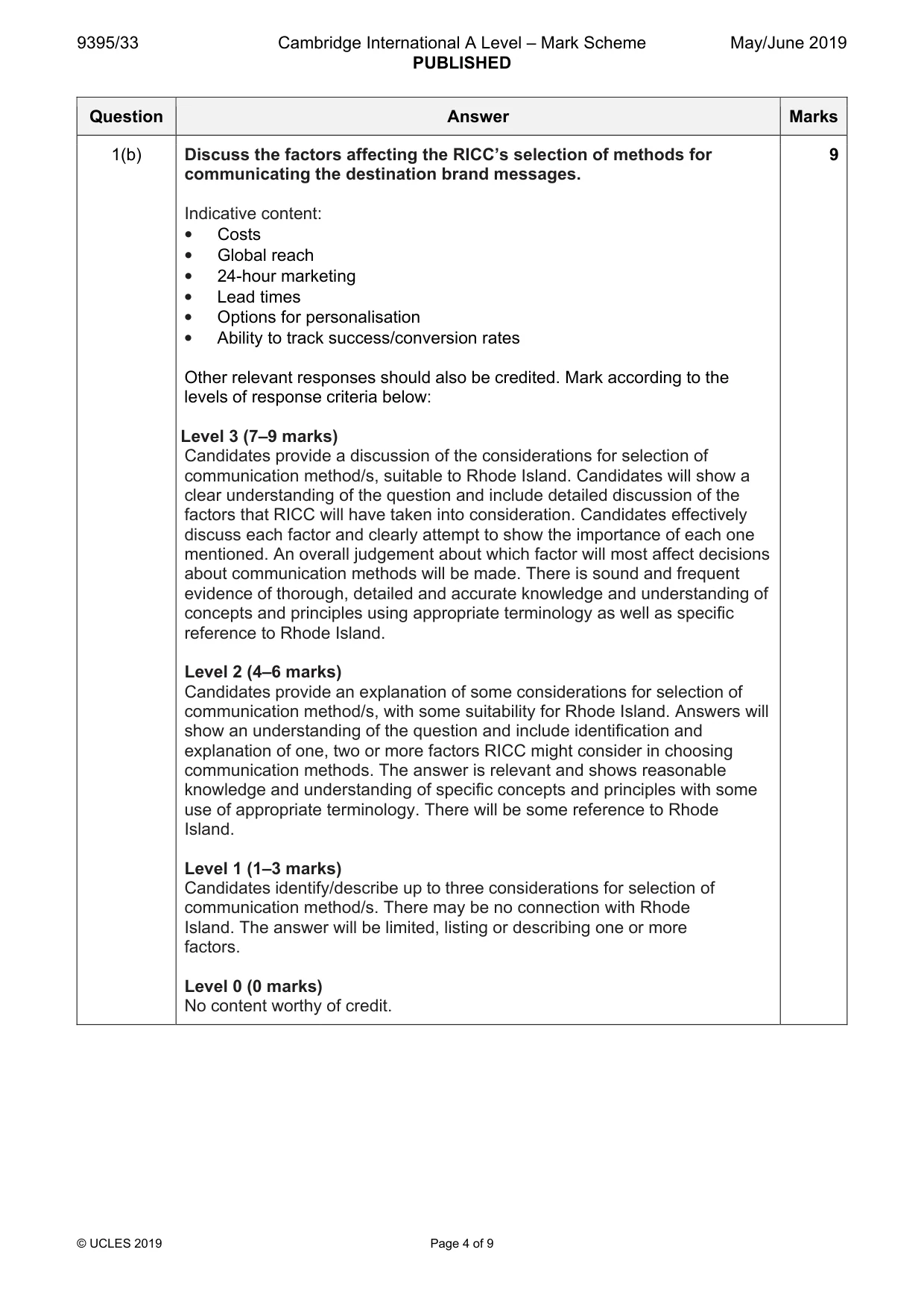 Mark scheme, page 4 of 9