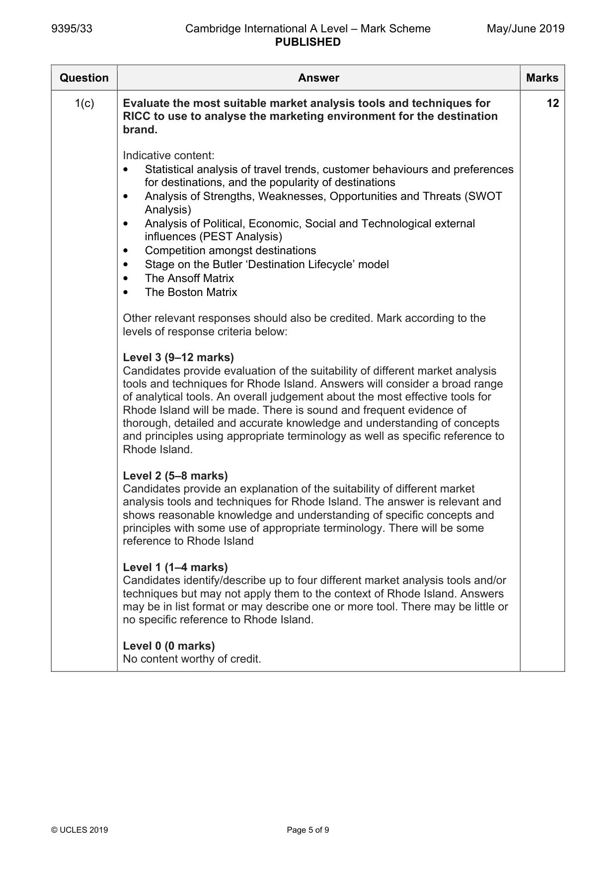 Mark scheme, page 5 of 9