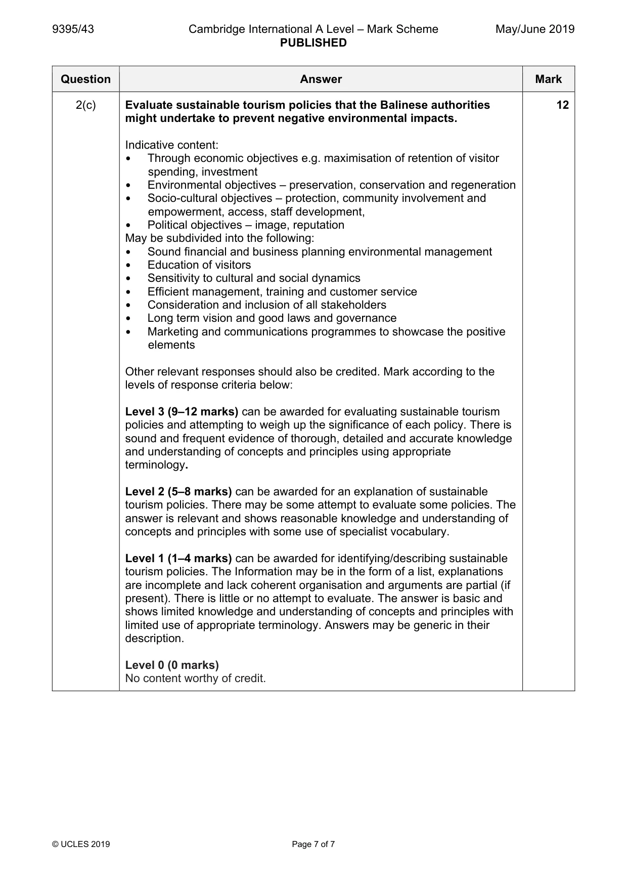 Mark scheme, page 7 of 7