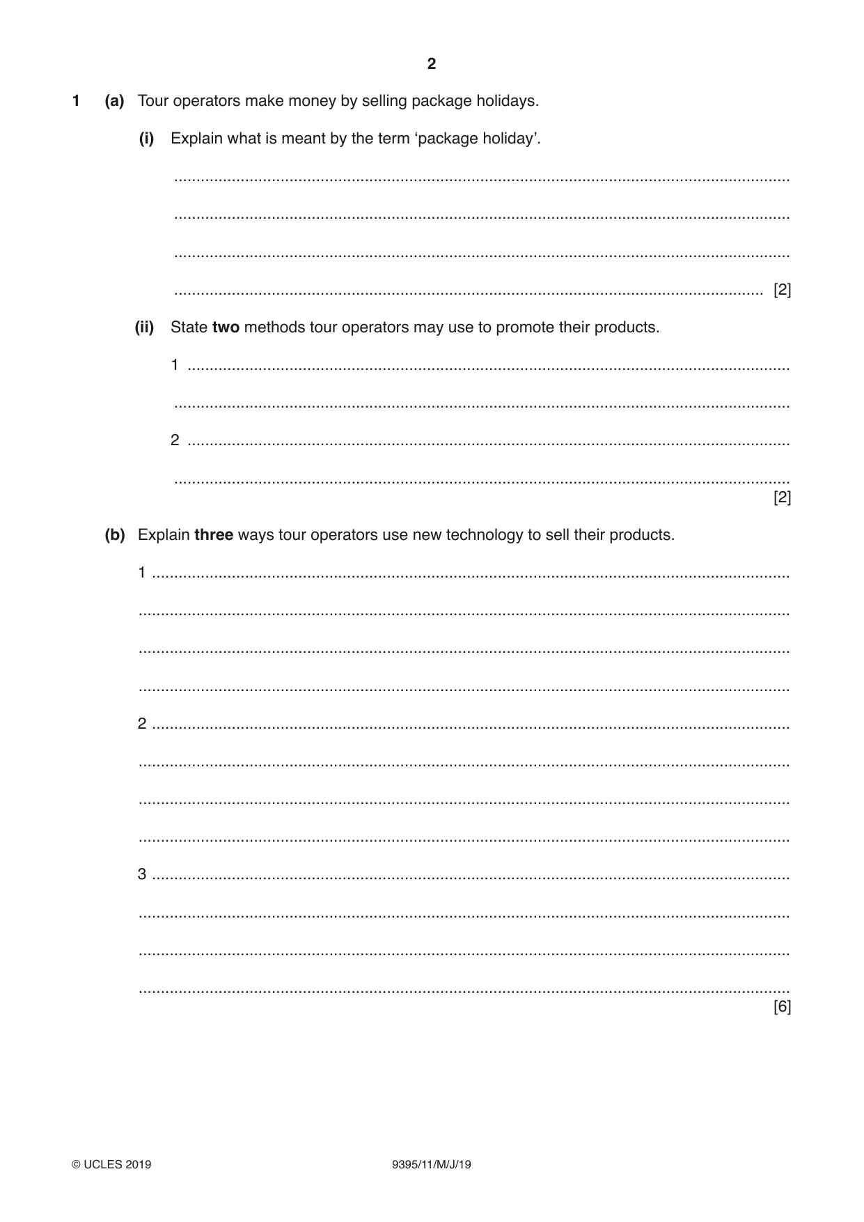 Cambridge A Level Travel and Tourism 9395 2019 May/June Paper 1 · Variant 1 question paper, page 2 of 16