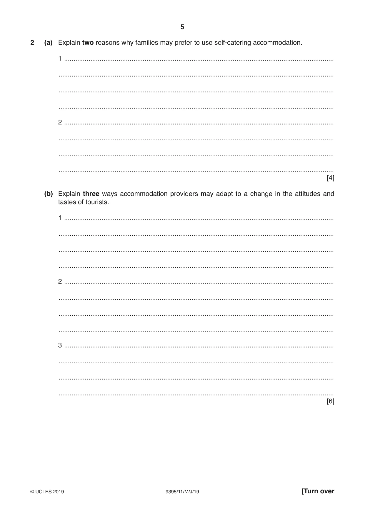 Cambridge A Level Travel and Tourism 9395 2019 May/June Paper 1 · Variant 1 question paper, page 5 of 16