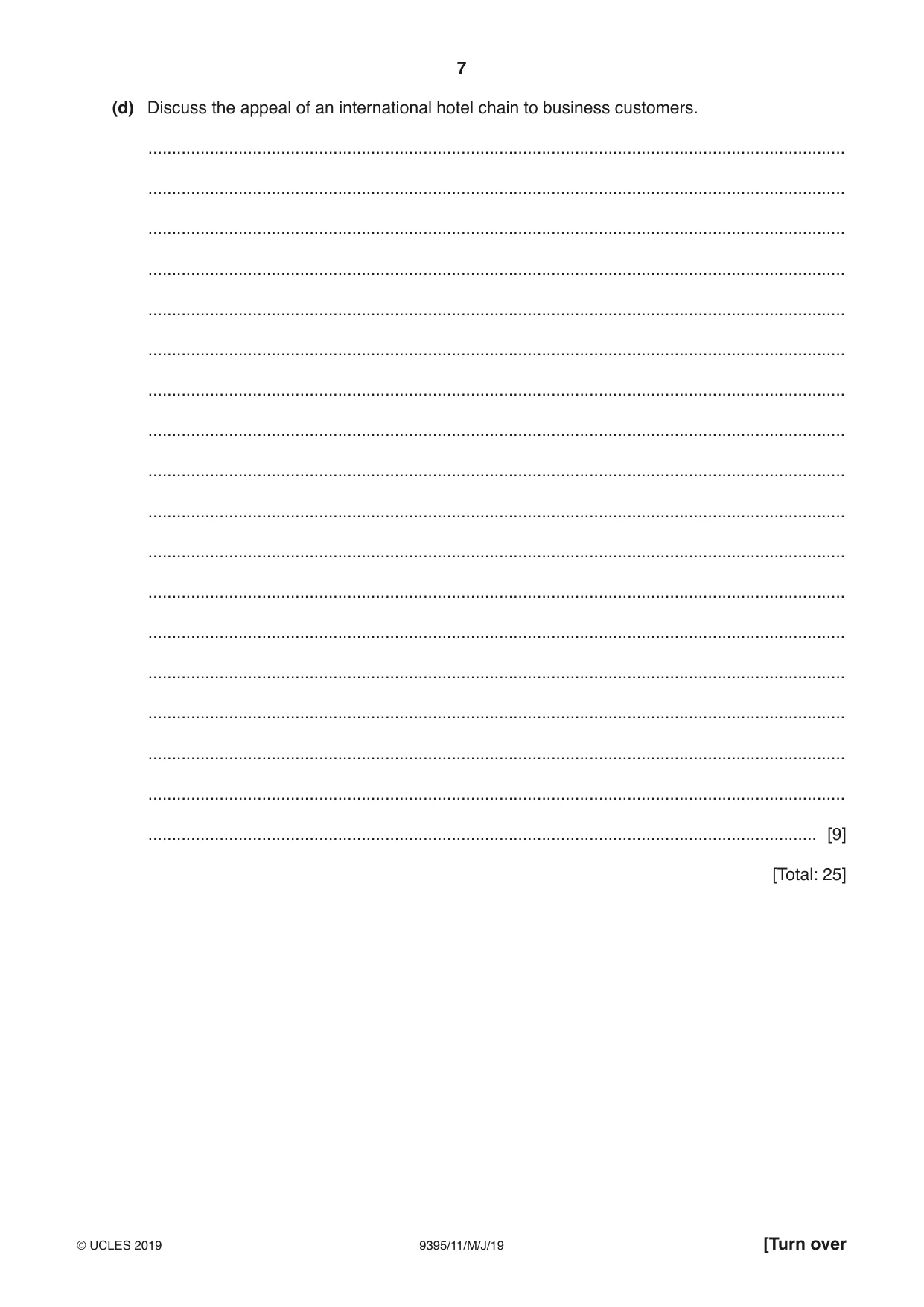Cambridge A Level Travel and Tourism 9395 2019 May/June Paper 1 · Variant 1 question paper, page 7 of 16
