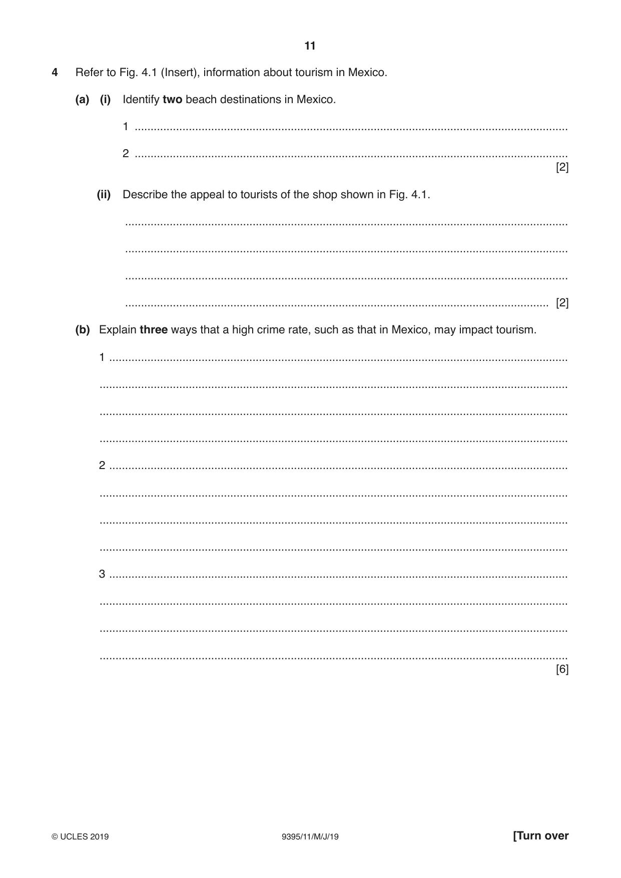 Cambridge A Level Travel and Tourism 9395 2019 May/June Paper 1 · Variant 1 question paper, page 11 of 16