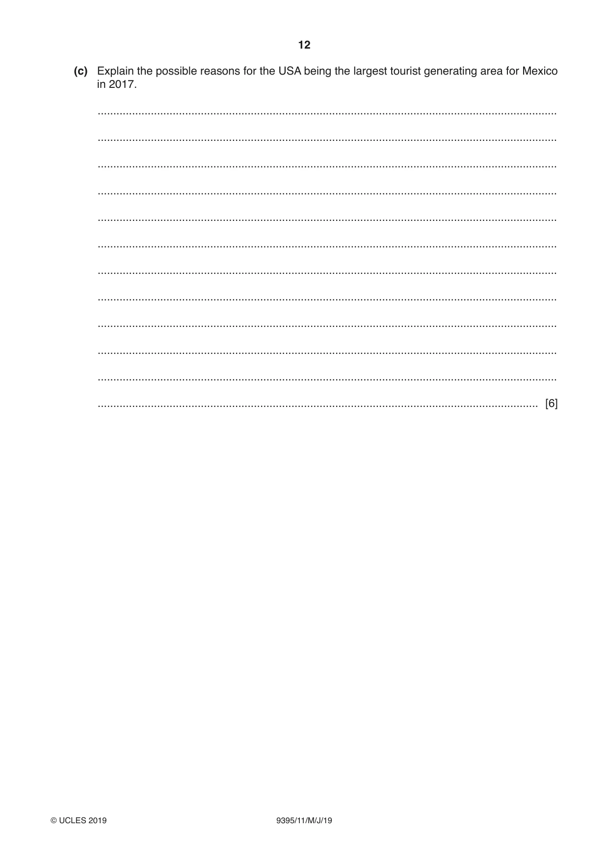 Cambridge A Level Travel and Tourism 9395 2019 May/June Paper 1 · Variant 1 question paper, page 12 of 16