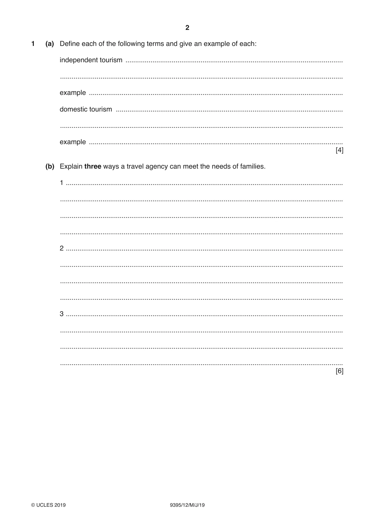 Cambridge A Level Travel and Tourism 9395 2019 May/June Paper 1 · Variant 2 question paper, page 2 of 16