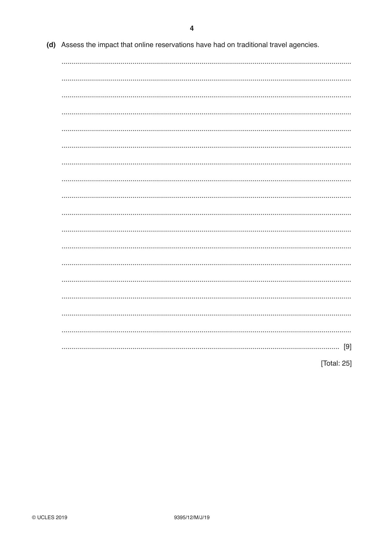 Cambridge A Level Travel and Tourism 9395 2019 May/June Paper 1 · Variant 2 question paper, page 4 of 16