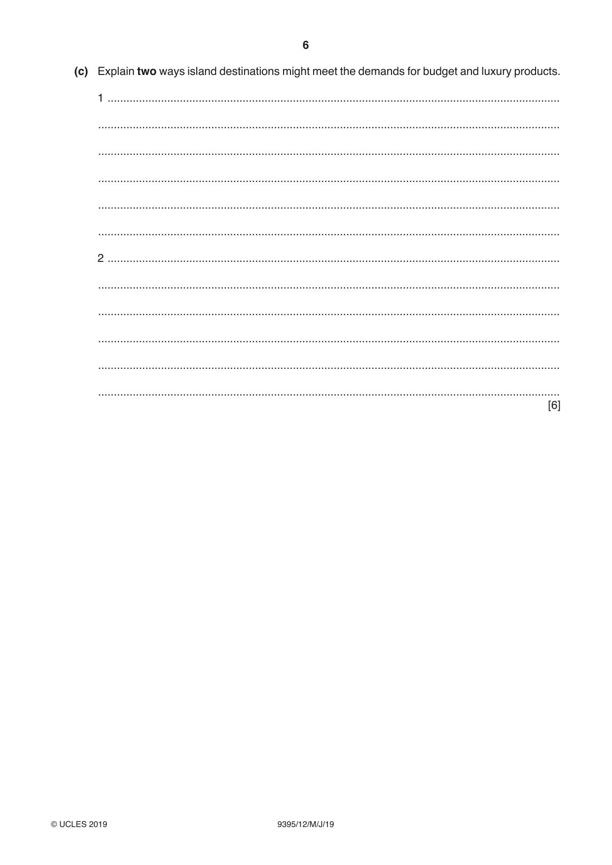 Cambridge A Level Travel and Tourism 9395 2019 May/June Paper 1 · Variant 2 question paper, page 6 of 16
