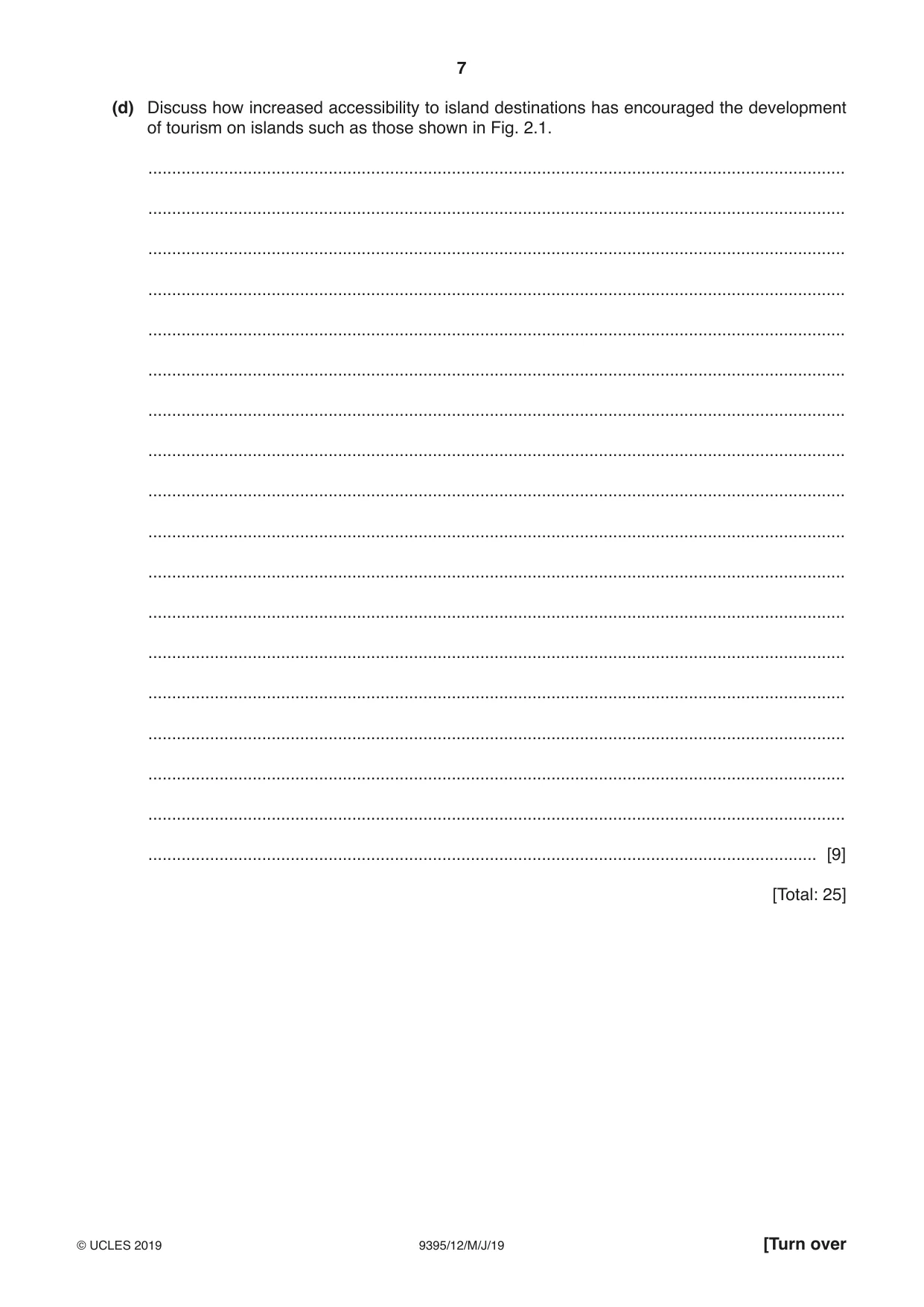 Cambridge A Level Travel and Tourism 9395 2019 May/June Paper 1 · Variant 2 question paper, page 7 of 16