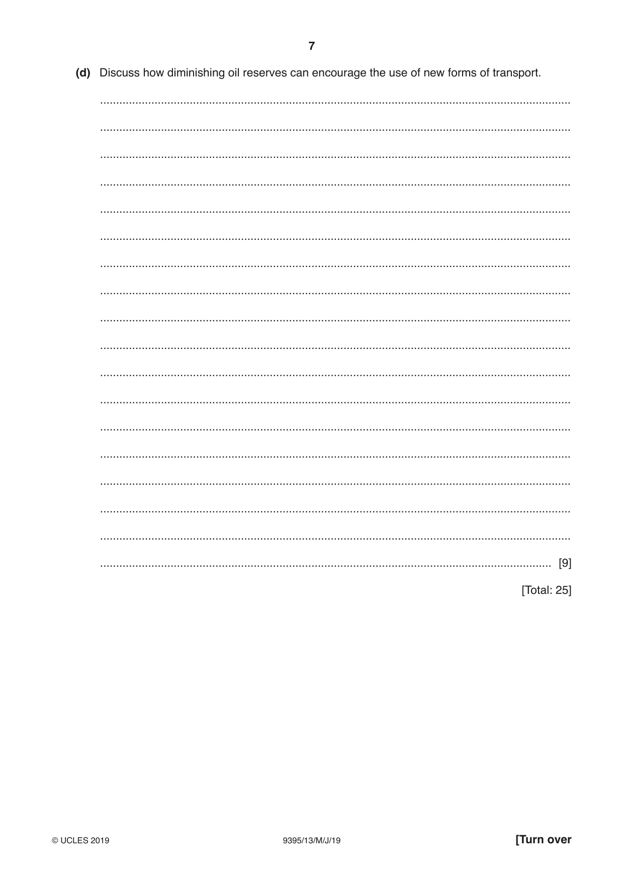 Cambridge A Level Travel and Tourism 9395 2019 May/June Paper 1 · Variant 3 question paper, page 7 of 16