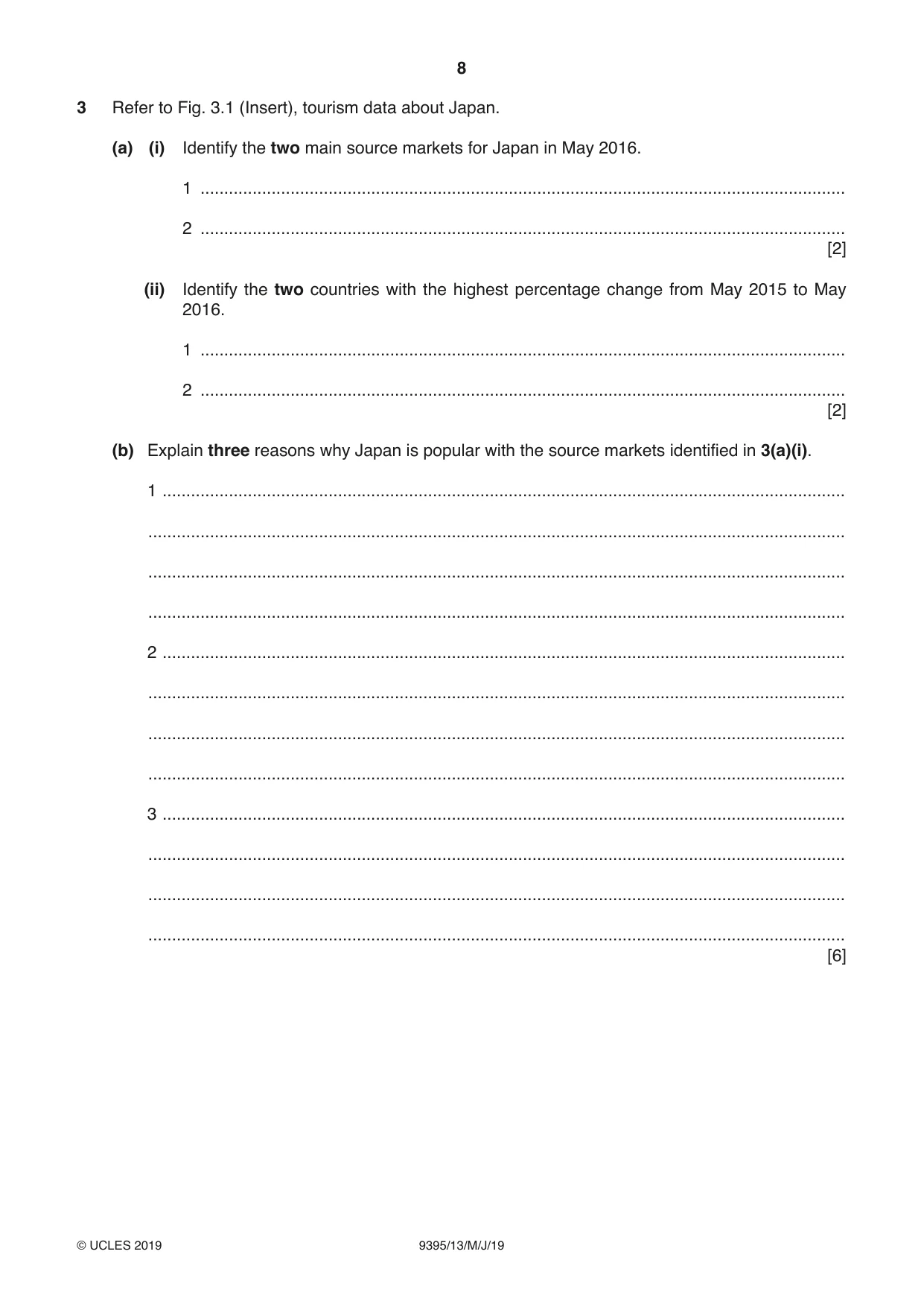 Cambridge A Level Travel and Tourism 9395 2019 May/June Paper 1 · Variant 3 question paper, page 8 of 16