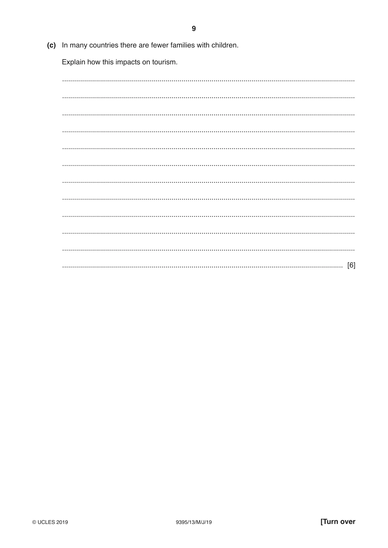 Cambridge A Level Travel and Tourism 9395 2019 May/June Paper 1 · Variant 3 question paper, page 9 of 16