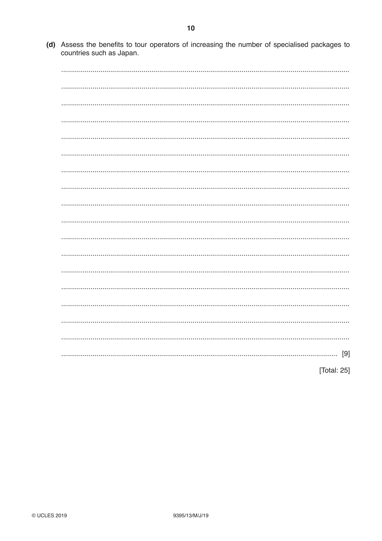 Cambridge A Level Travel and Tourism 9395 2019 May/June Paper 1 · Variant 3 question paper, page 10 of 16