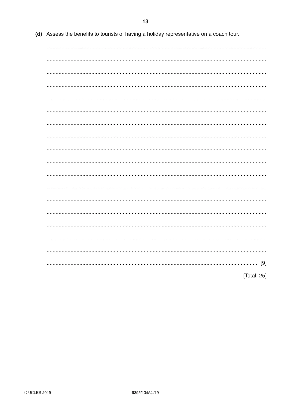 Cambridge A Level Travel and Tourism 9395 2019 May/June Paper 1 · Variant 3 question paper, page 13 of 16