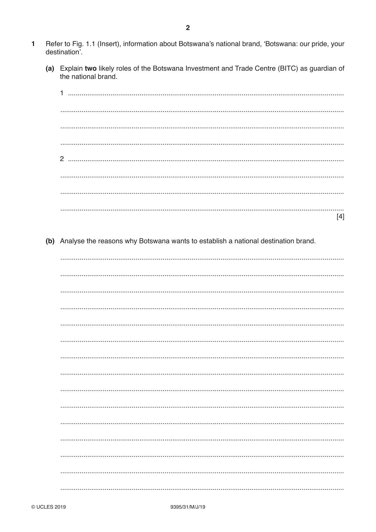 Cambridge A Level Travel and Tourism 9395 2019 May/June Paper 3 · Variant 1 question paper, page 2 of 12