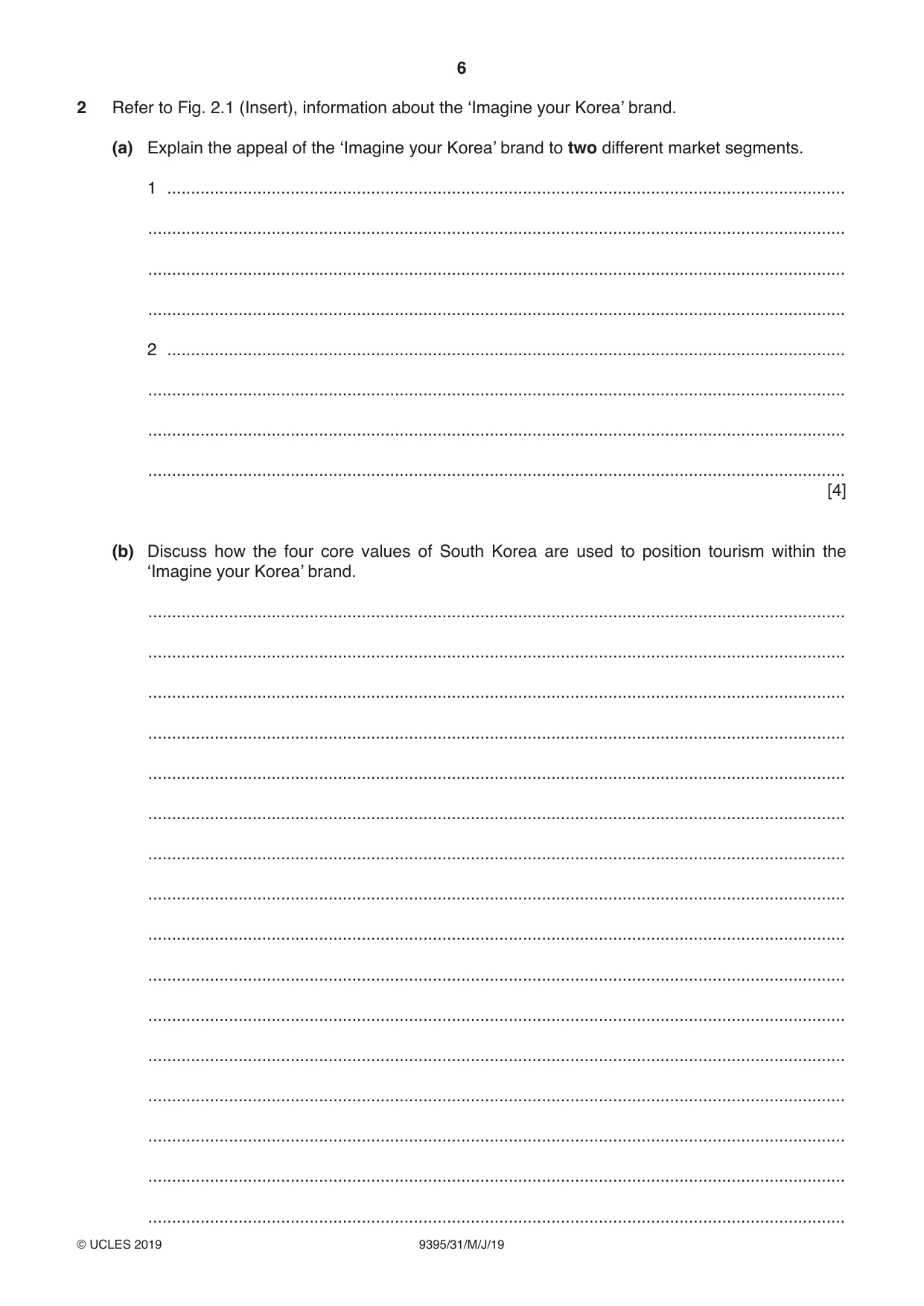 Cambridge A Level Travel and Tourism 9395 2019 May/June Paper 3 · Variant 1 question paper, page 6 of 12