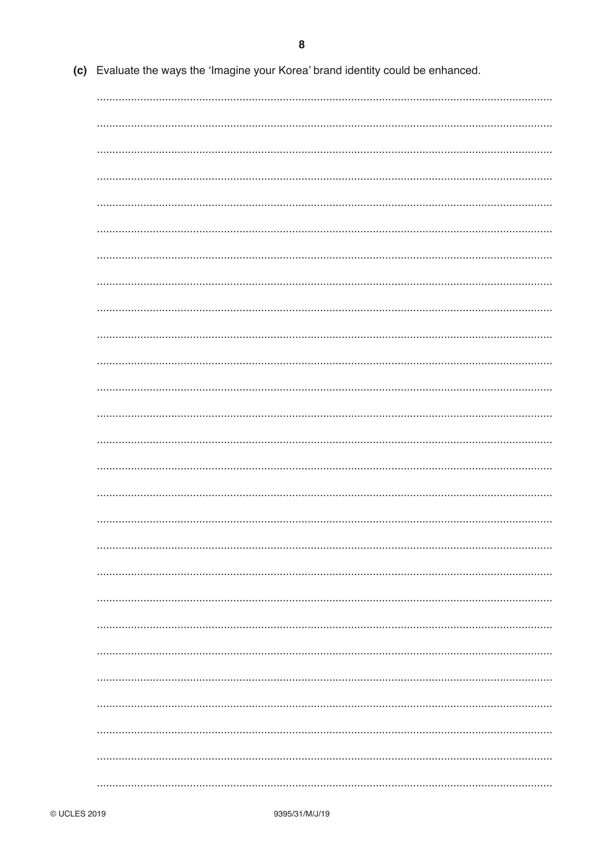 Cambridge A Level Travel and Tourism 9395 2019 May/June Paper 3 · Variant 1 question paper, page 8 of 12