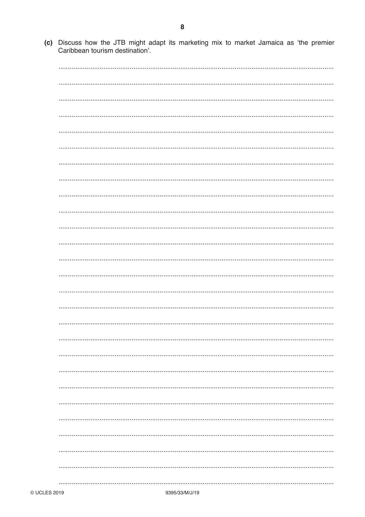 Cambridge A Level Travel and Tourism 9395 2019 May/June Paper 3 · Variant 3 question paper, page 8 of 12