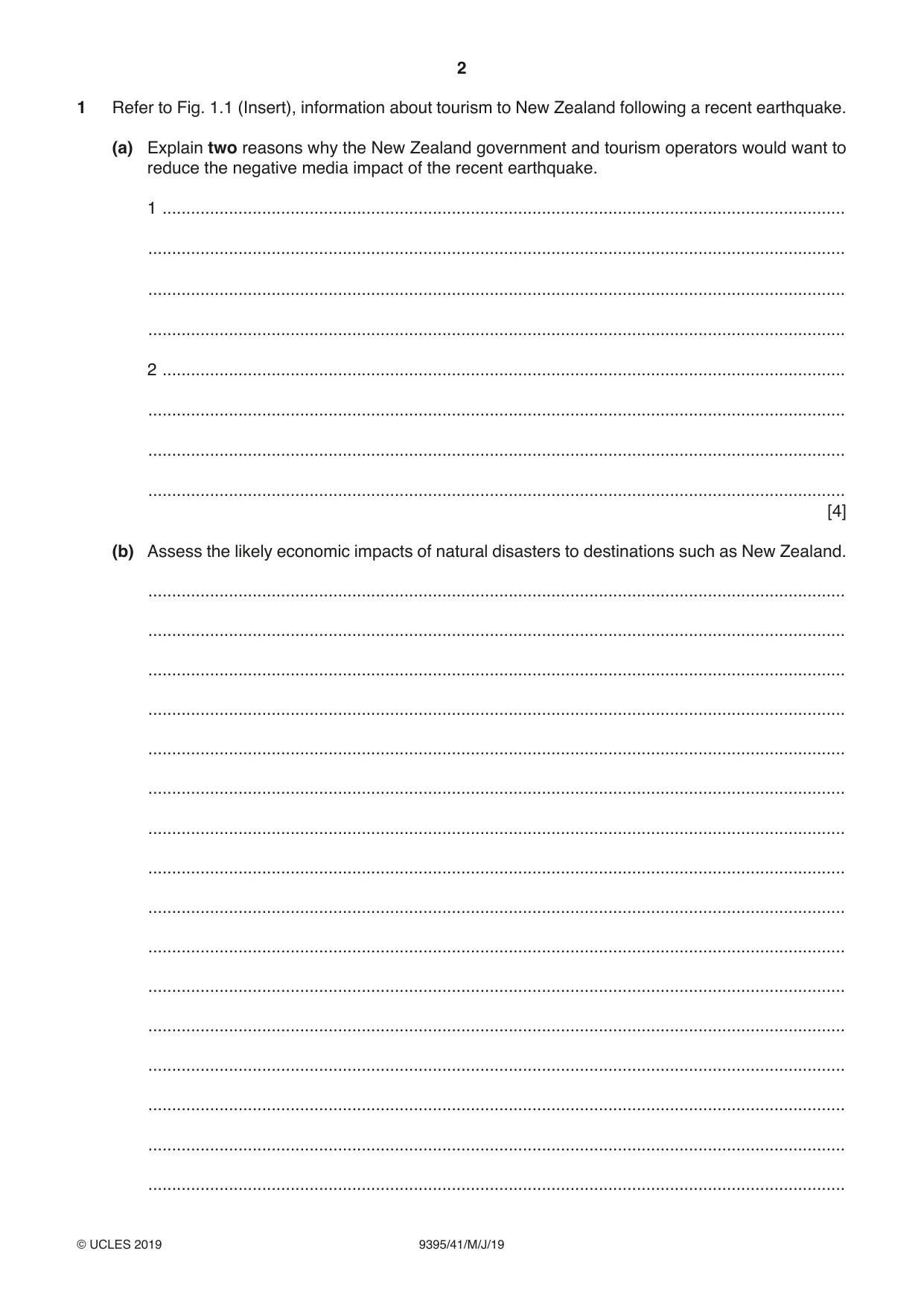 Cambridge A Level Travel and Tourism 9395 2019 May/June Paper 4 · Variant 1 question paper, page 2 of 12