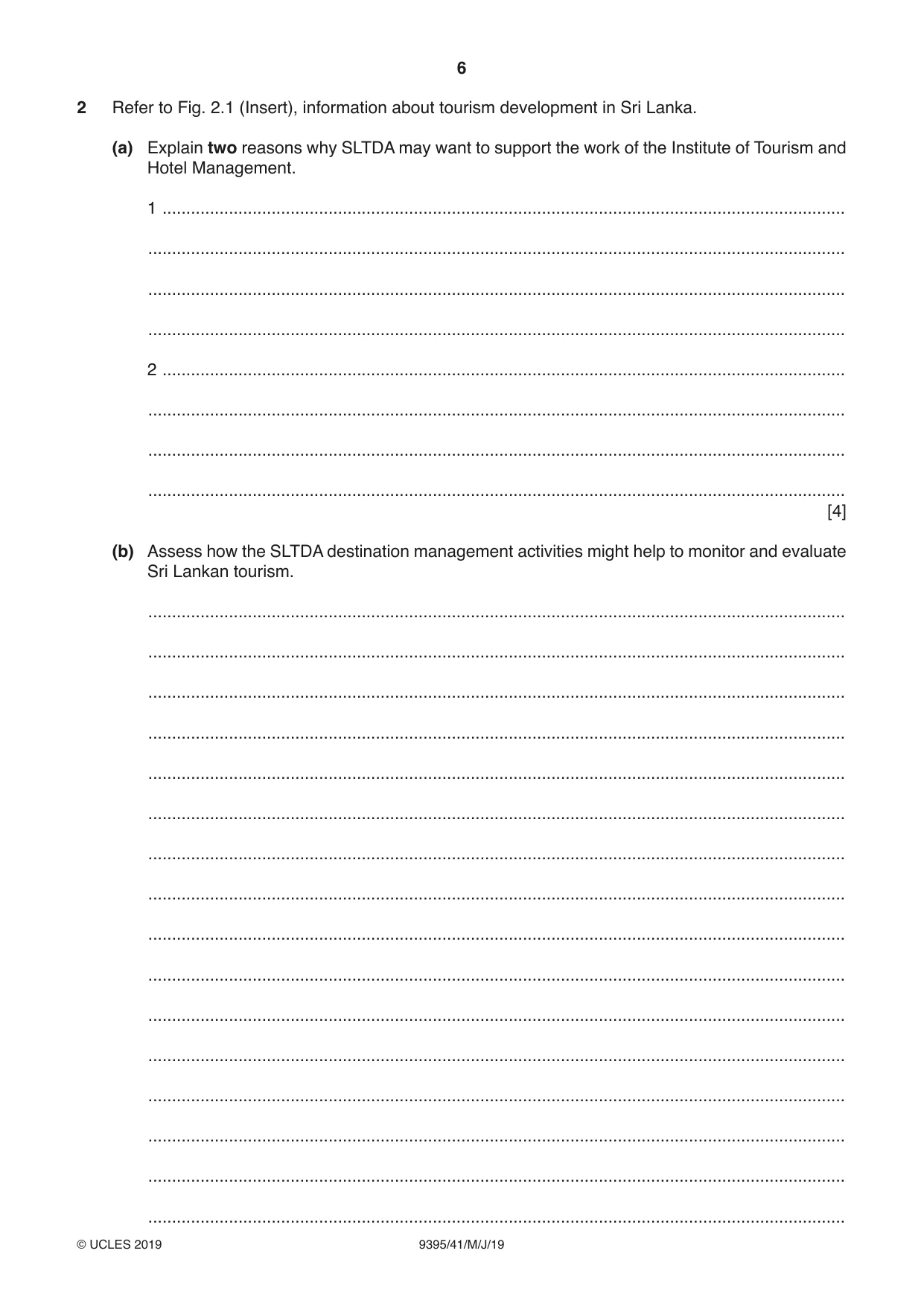 Cambridge A Level Travel and Tourism 9395 2019 May/June Paper 4 · Variant 1 question paper, page 6 of 12