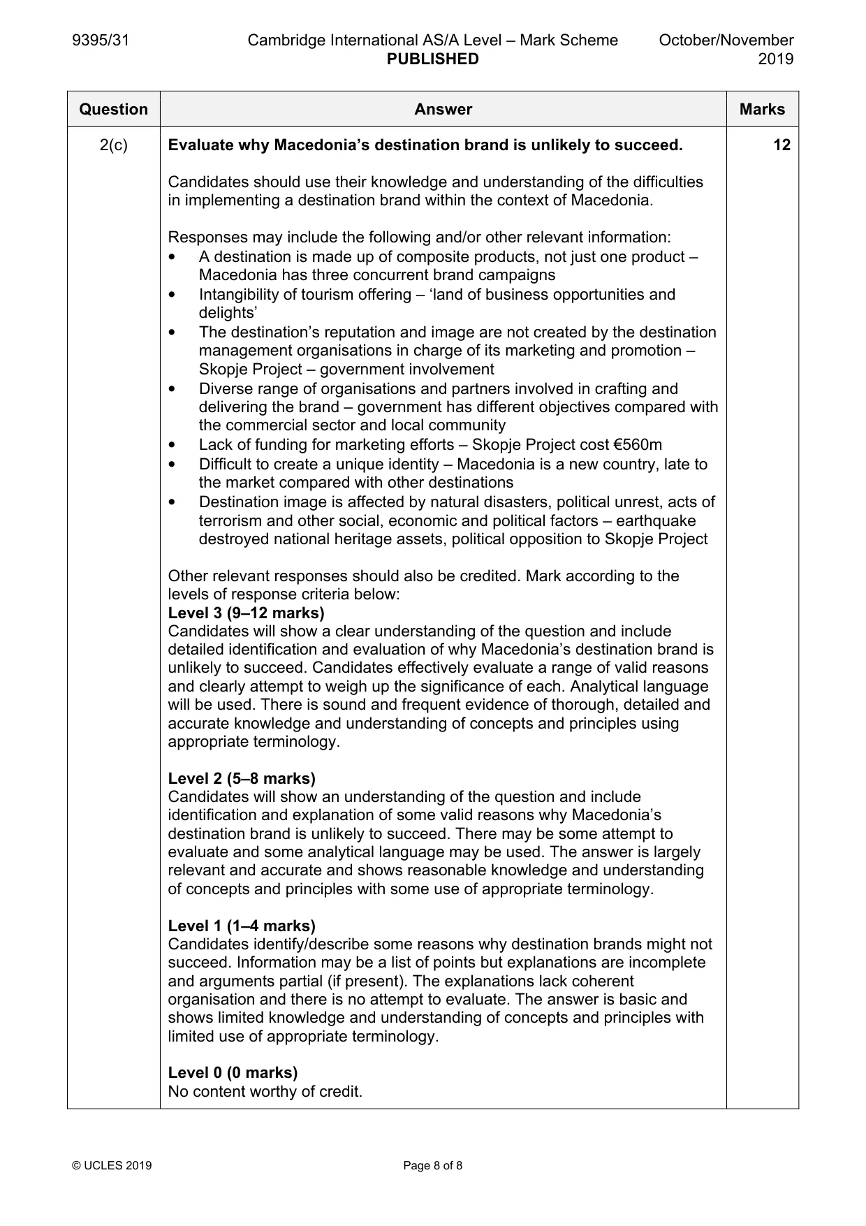 Mark scheme, page 8 of 8