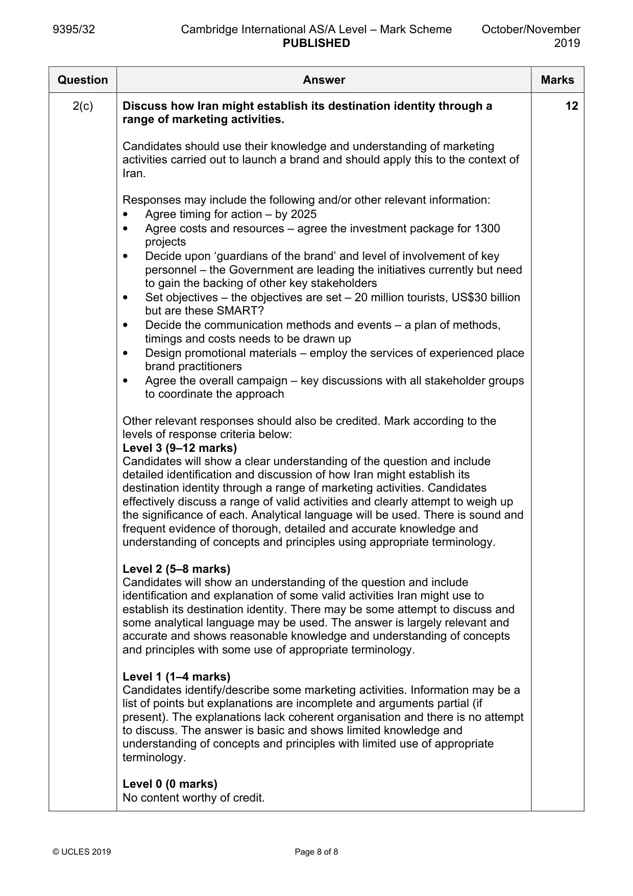 Mark scheme, page 8 of 8