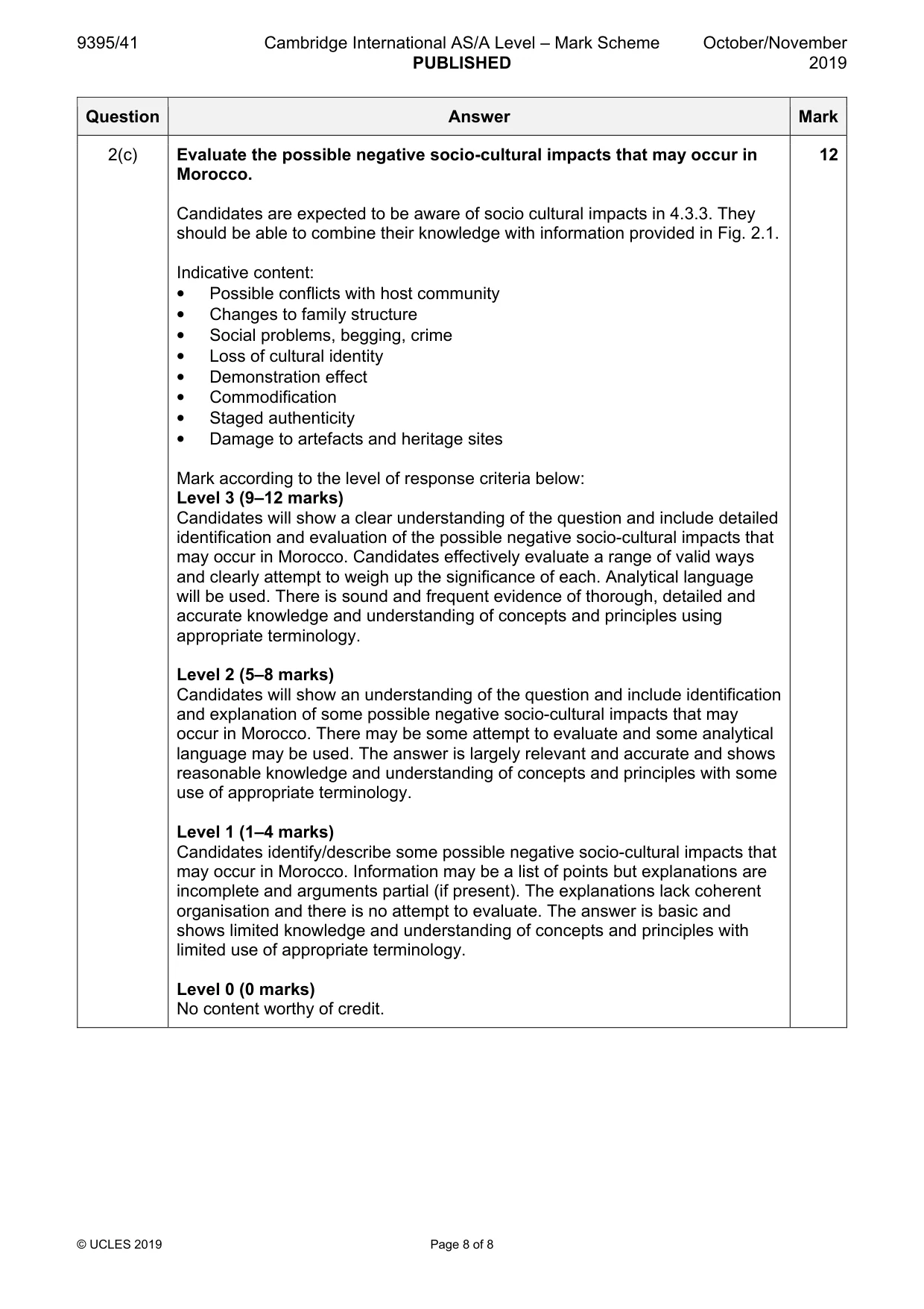 Mark scheme, page 8 of 8