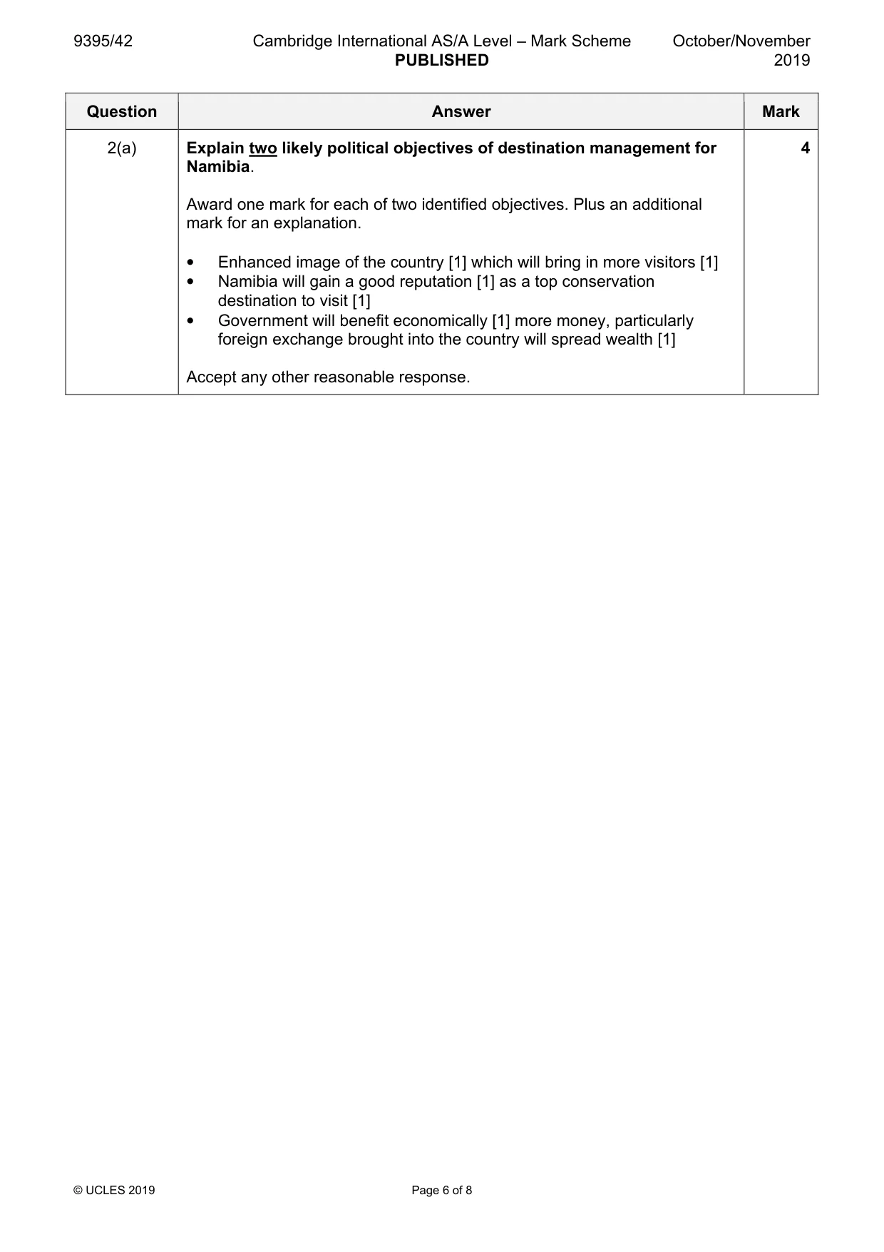 Mark scheme, page 6 of 8