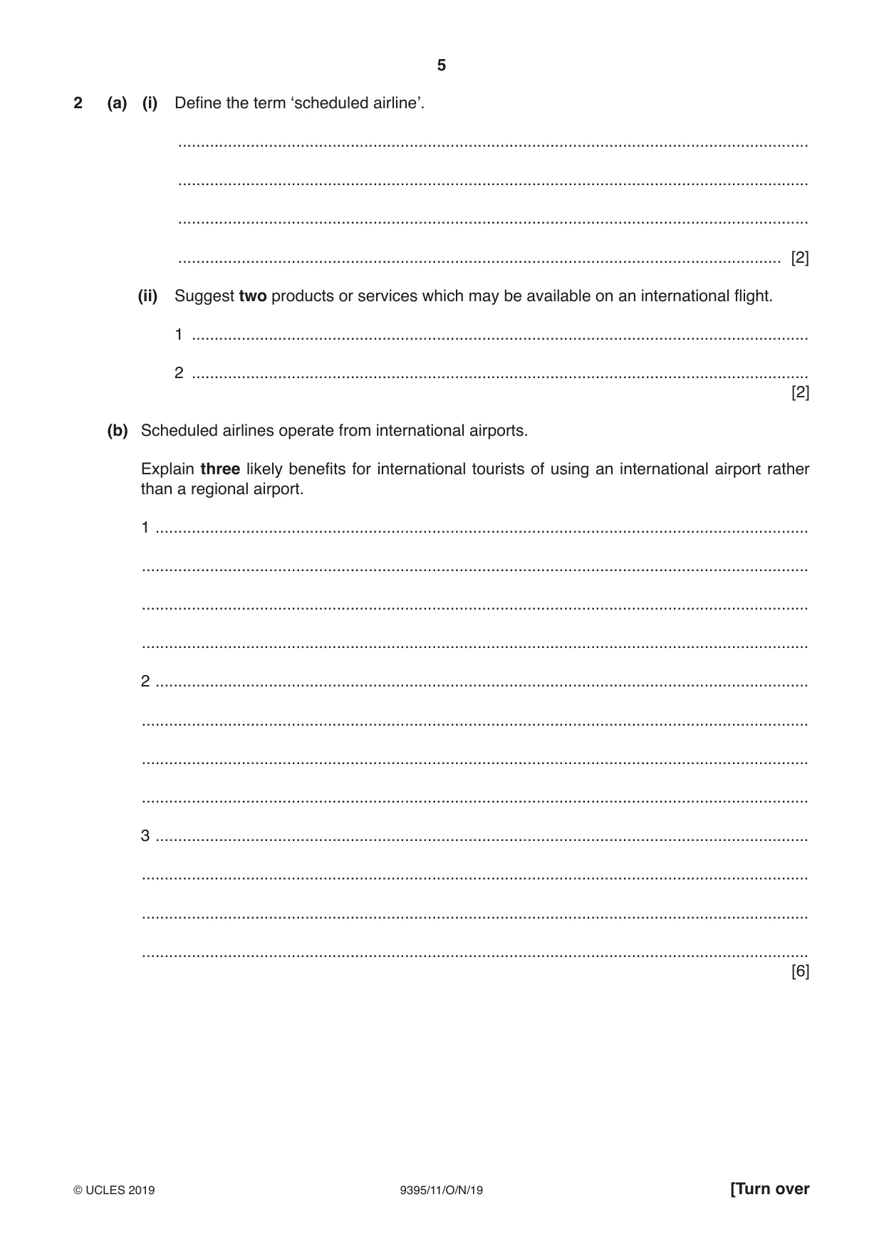 Cambridge A Level Travel and Tourism 9395 2019 Oct/Nov Paper 1 · Variant 1 question paper, page 5 of 16