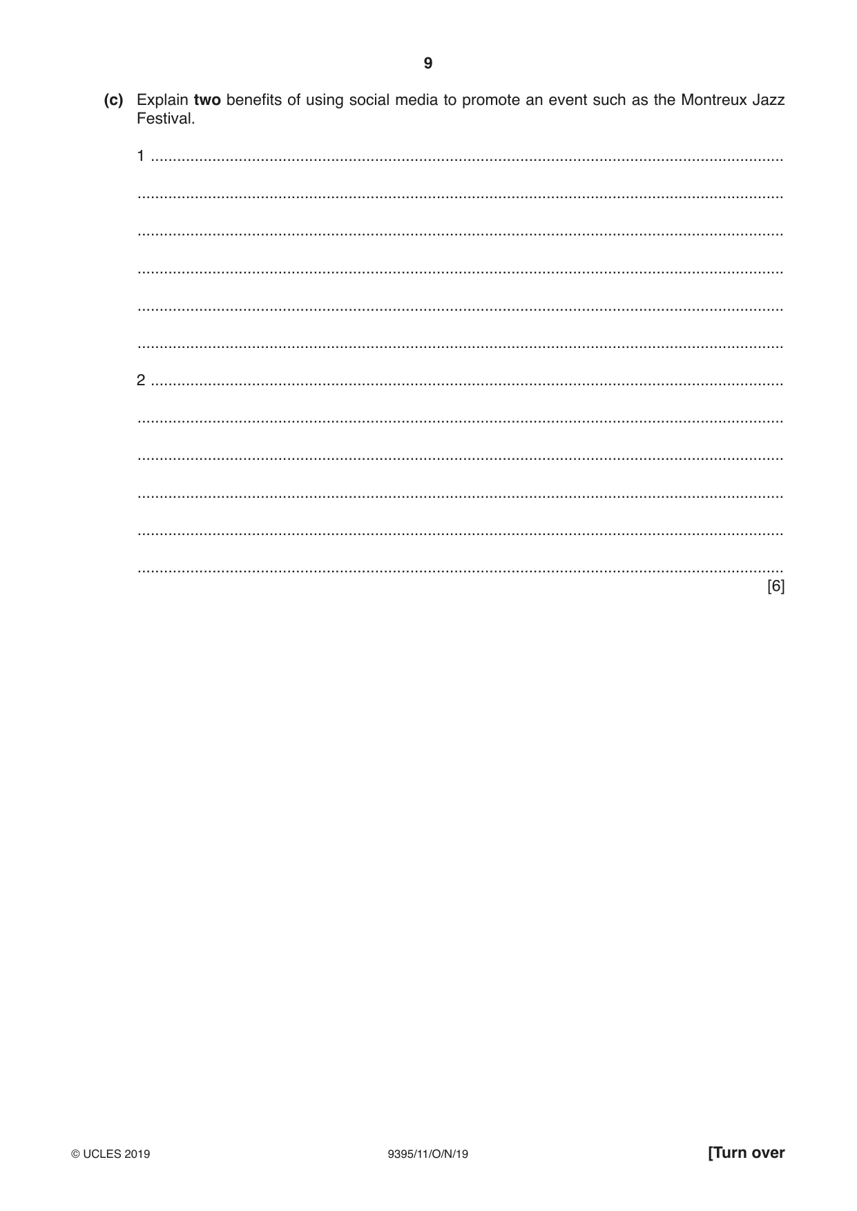 Cambridge A Level Travel and Tourism 9395 2019 Oct/Nov Paper 1 · Variant 1 question paper, page 9 of 16
