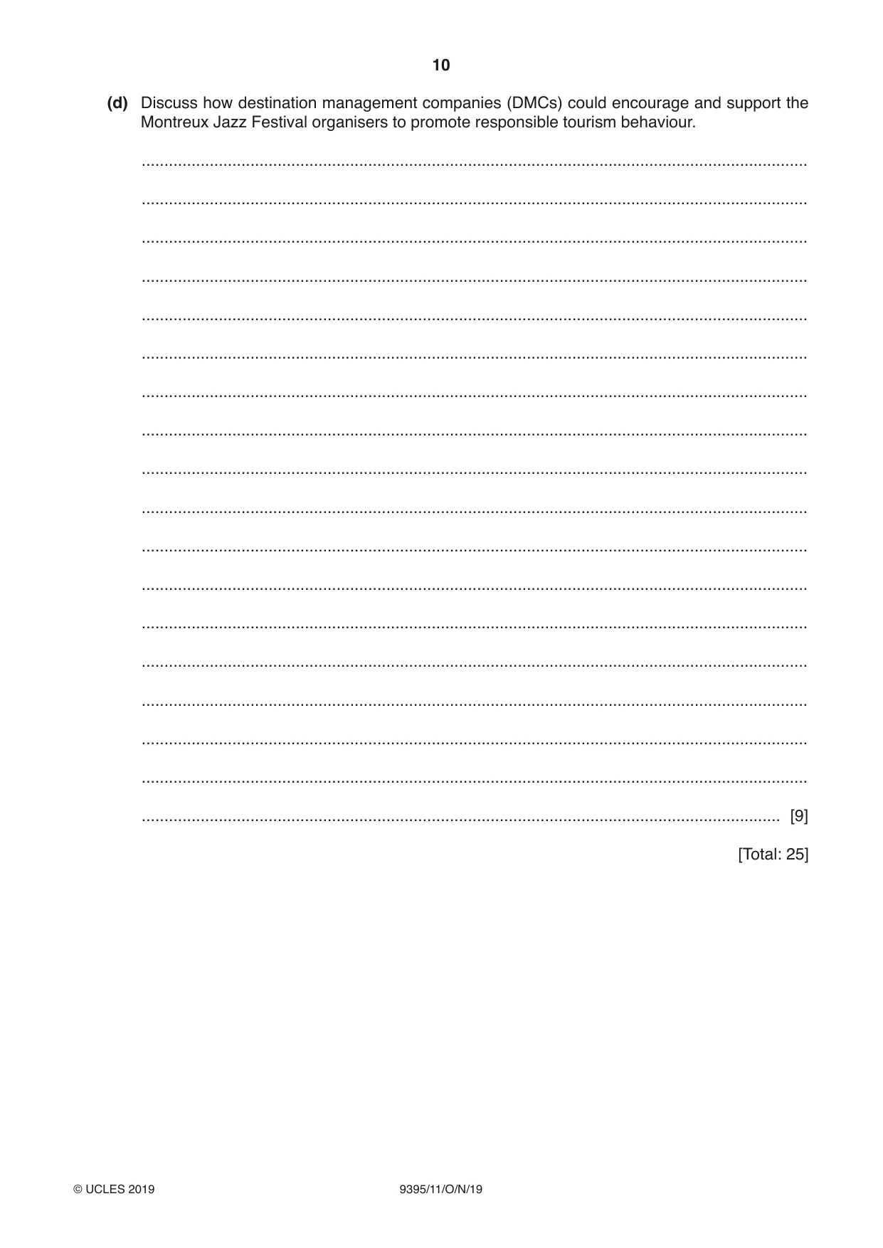 Cambridge A Level Travel and Tourism 9395 2019 Oct/Nov Paper 1 · Variant 1 question paper, page 10 of 16
