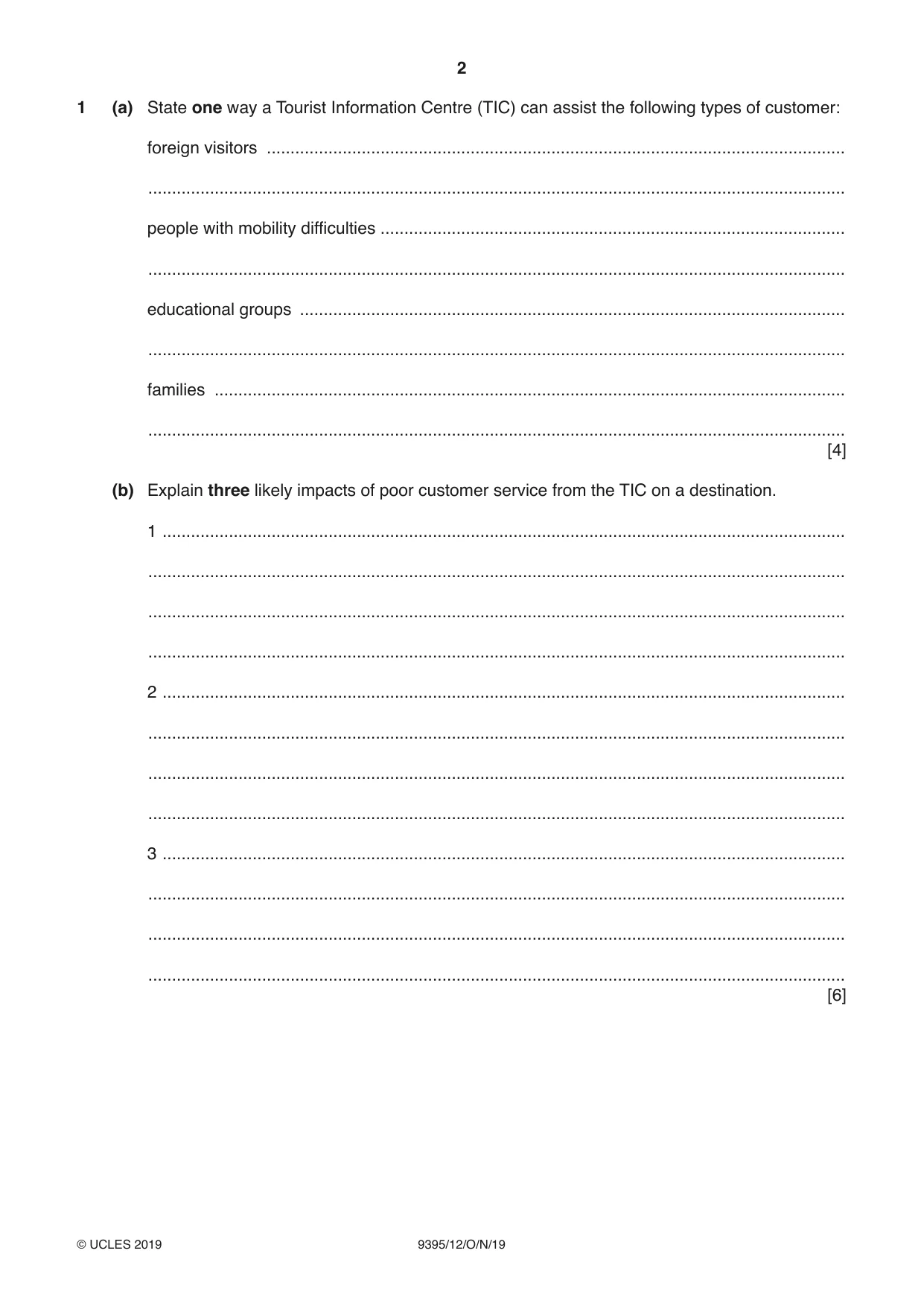 Cambridge A Level Travel and Tourism 9395 2019 Oct/Nov Paper 1 · Variant 2 question paper, page 2 of 16