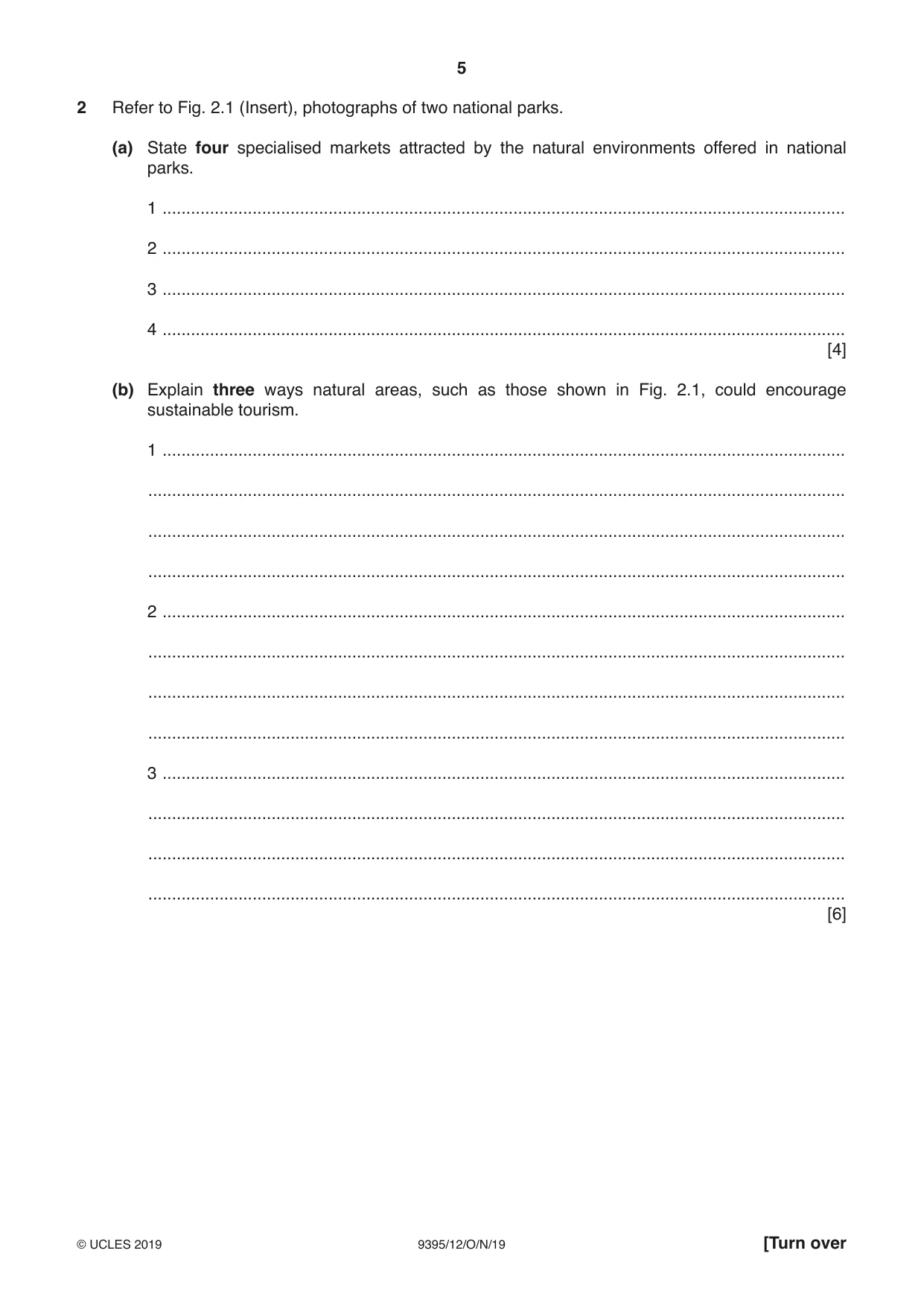 Cambridge A Level Travel and Tourism 9395 2019 Oct/Nov Paper 1 · Variant 2 question paper, page 5 of 16