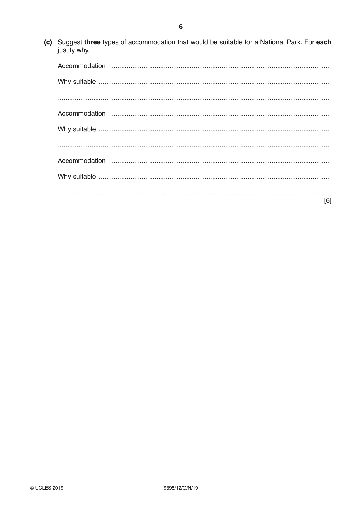 Cambridge A Level Travel and Tourism 9395 2019 Oct/Nov Paper 1 · Variant 2 question paper, page 6 of 16