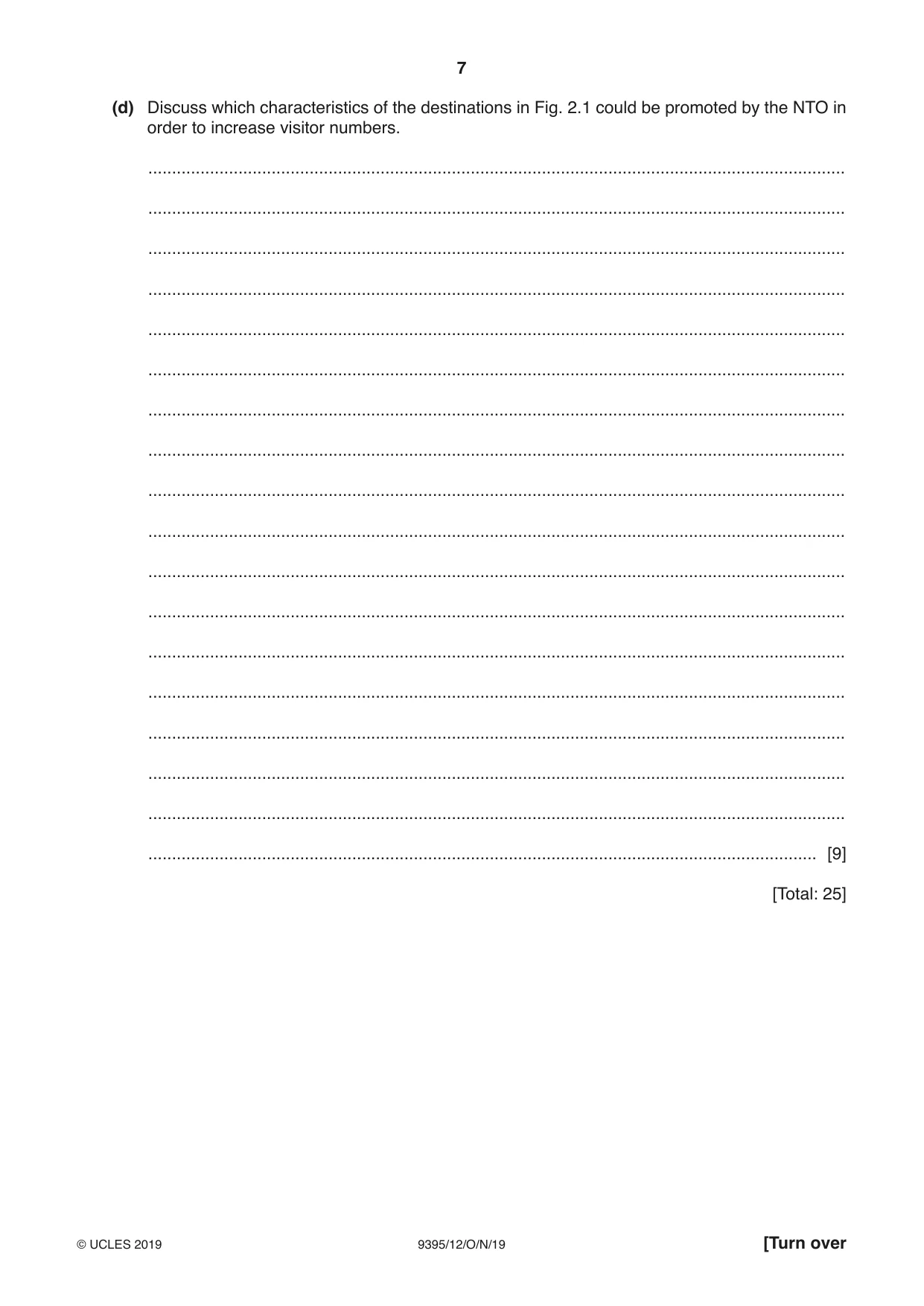 Cambridge A Level Travel and Tourism 9395 2019 Oct/Nov Paper 1 · Variant 2 question paper, page 7 of 16