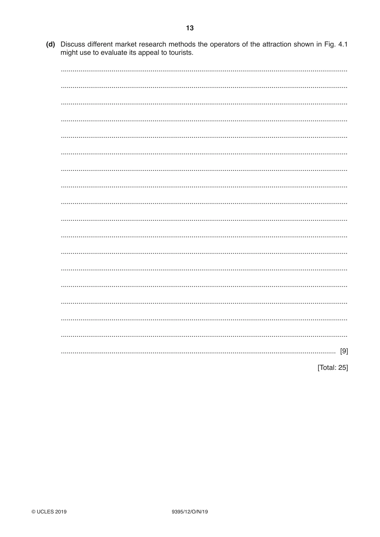 Cambridge A Level Travel and Tourism 9395 2019 Oct/Nov Paper 1 · Variant 2 question paper, page 13 of 16