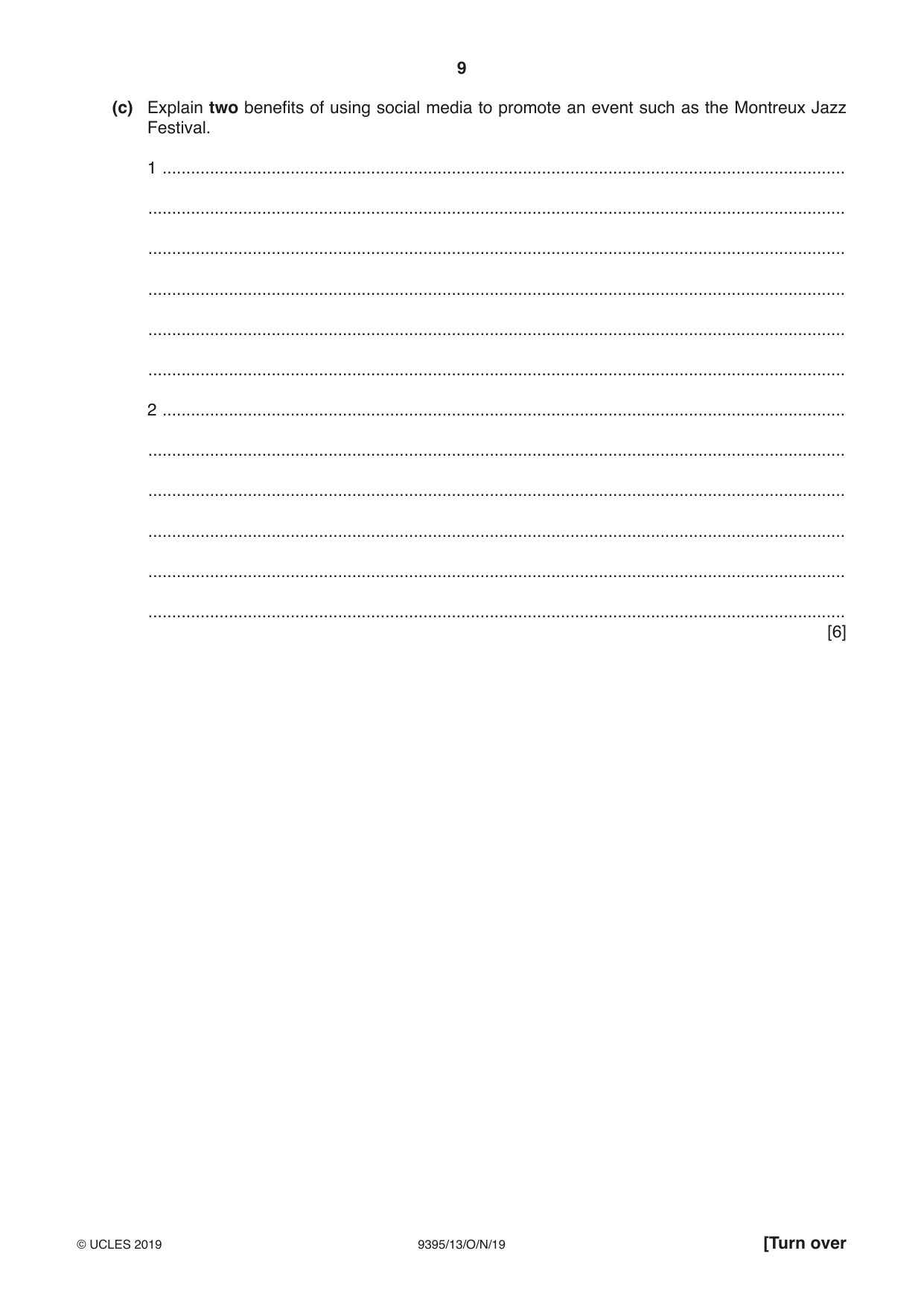 Cambridge A Level Travel and Tourism 9395 2019 Oct/Nov Paper 1 · Variant 3 question paper, page 9 of 16