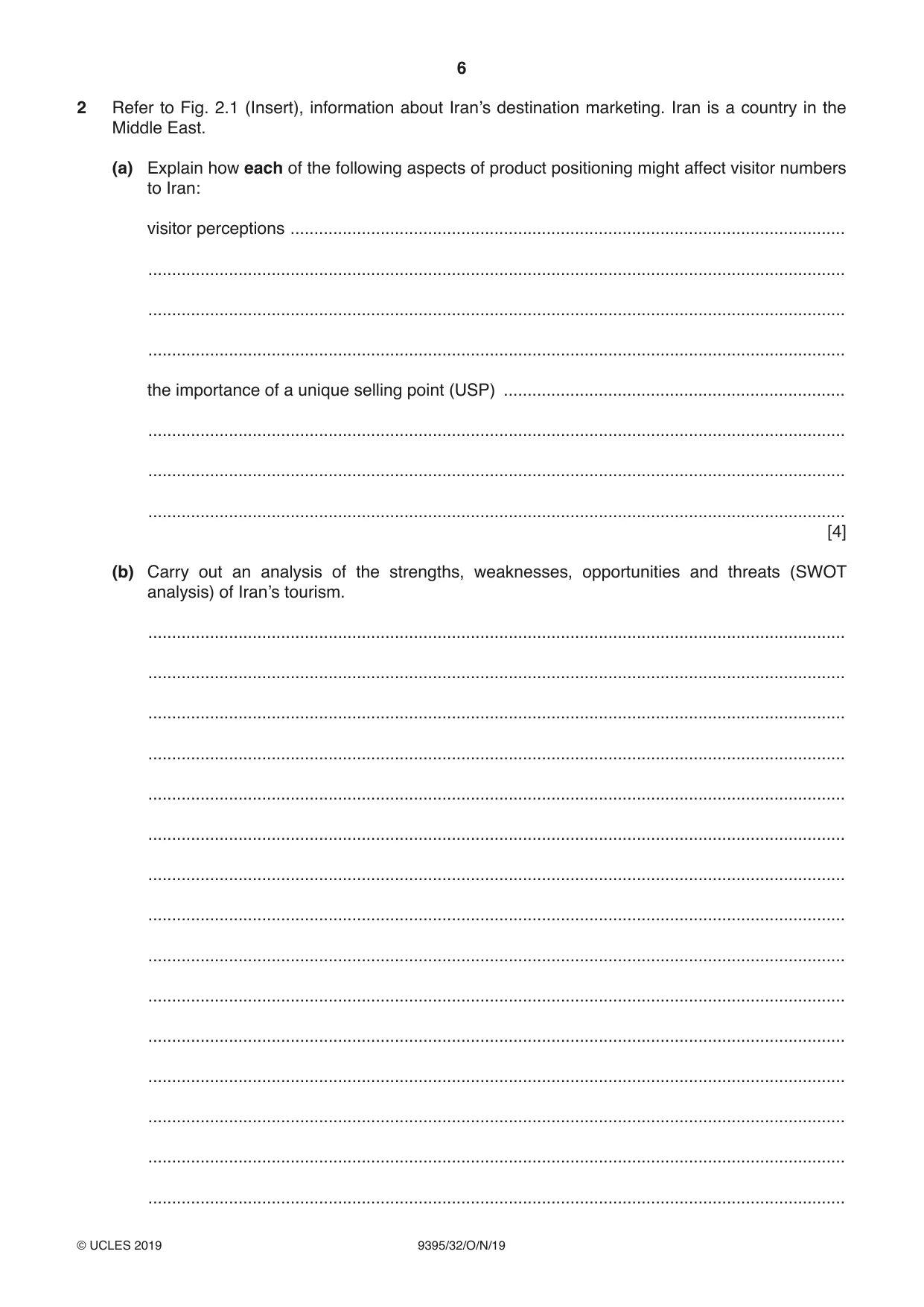 Cambridge A Level Travel and Tourism 9395 2019 Oct/Nov Paper 3 · Variant 2 question paper, page 6 of 12